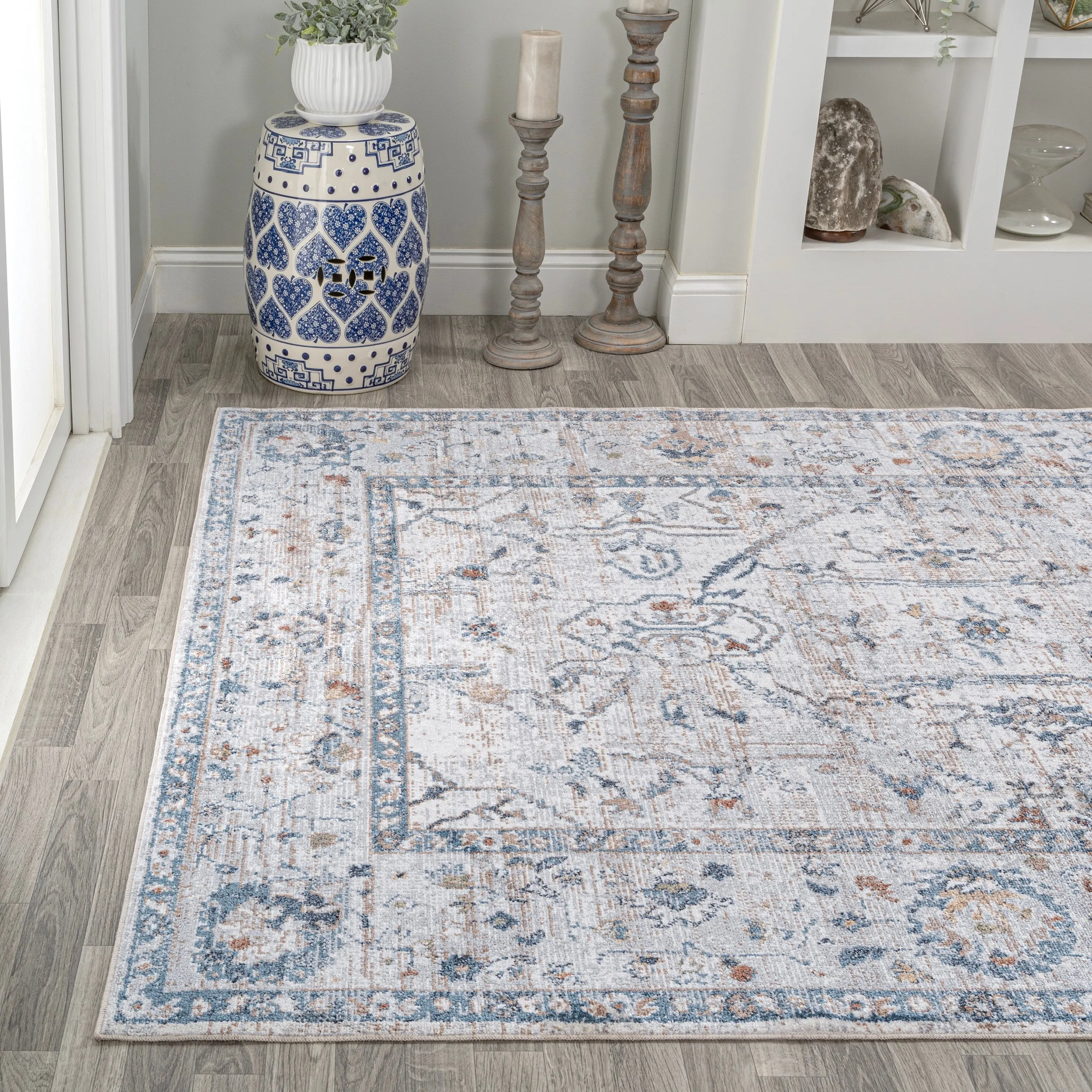 JONATHAN Y Amoeba Rustic Border Low-Pile Machine-Washable Area Rug