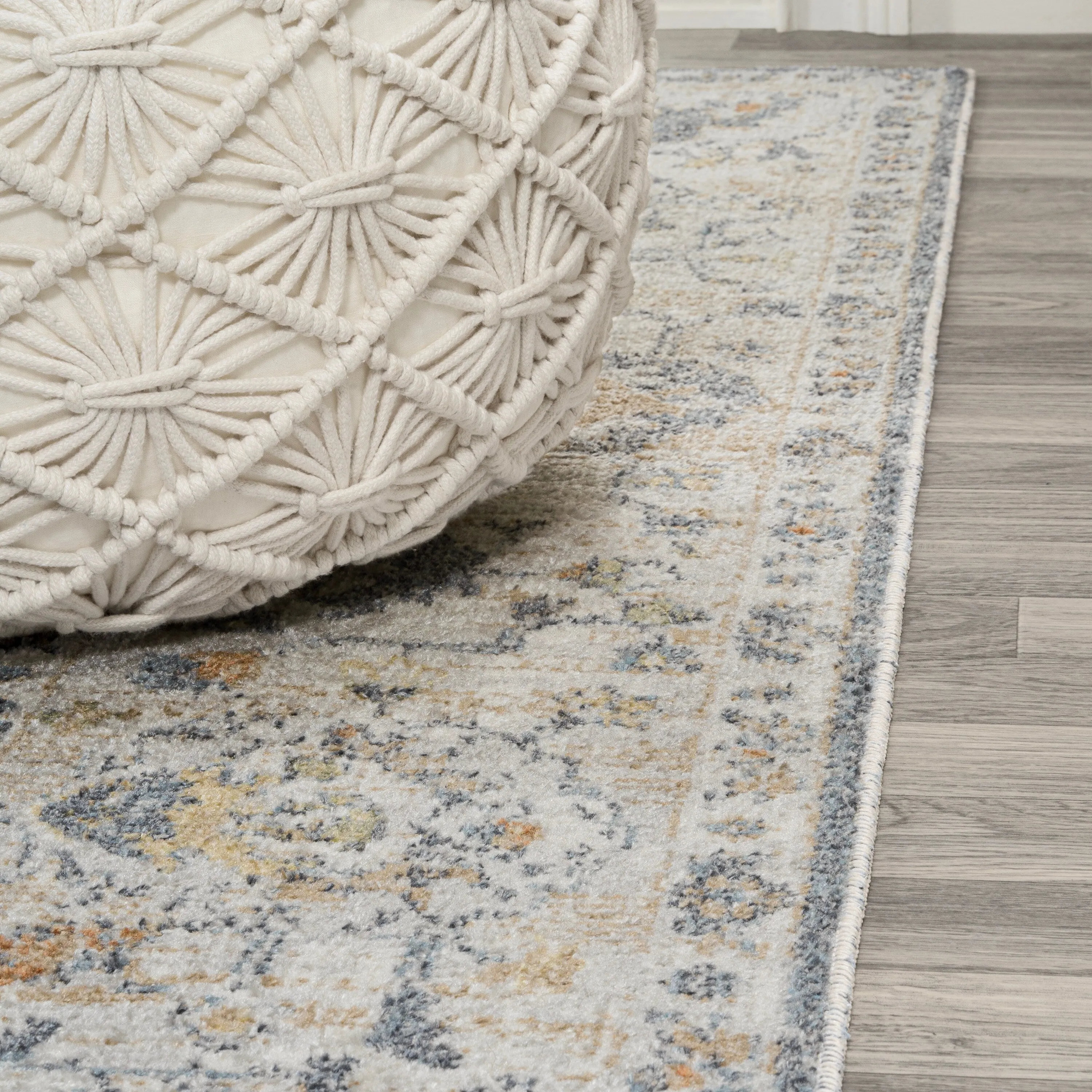 JONATHAN Y Amoeba Rustic Border Low-Pile Machine-Washable Area Rug