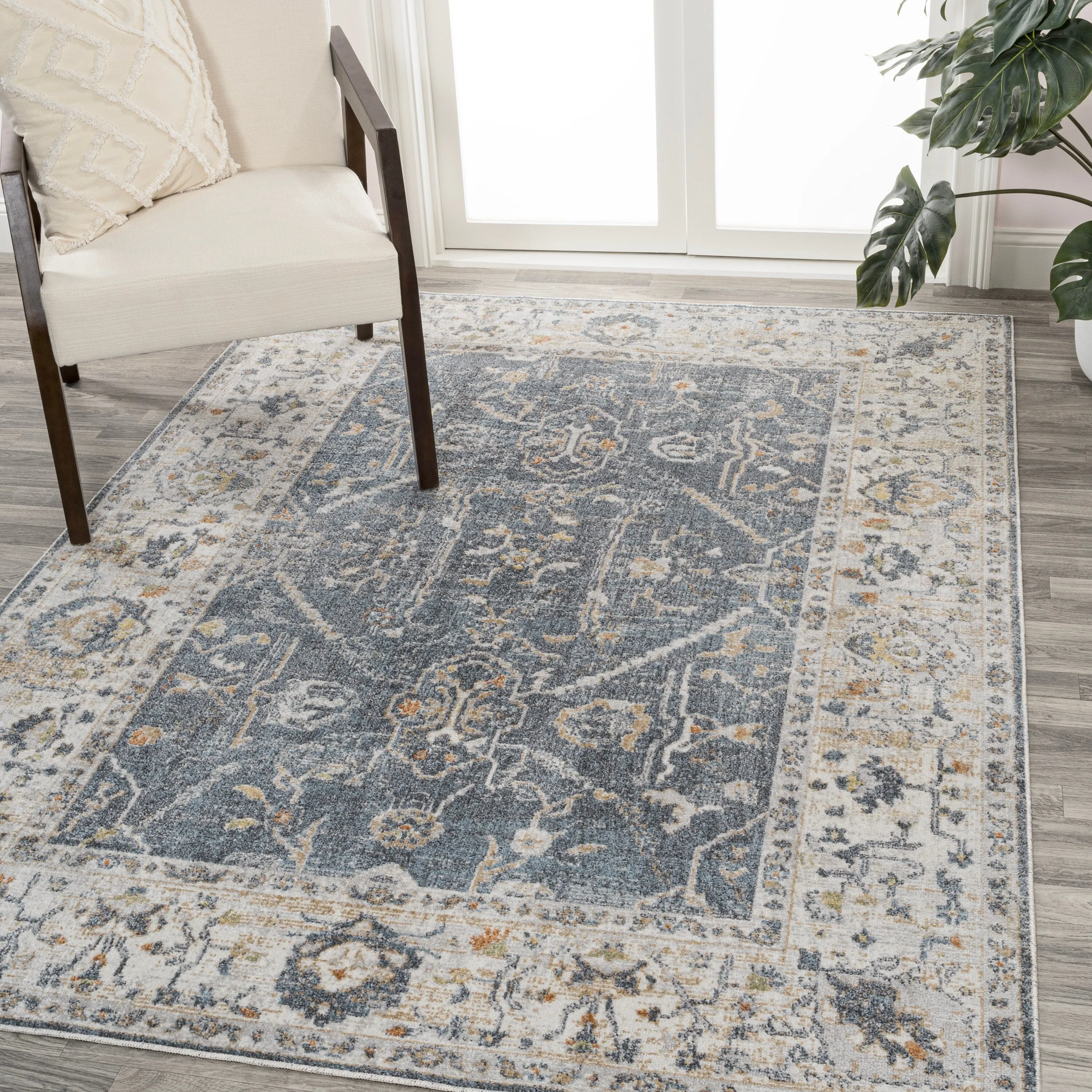 JONATHAN Y Amoeba Rustic Border Low-Pile Machine-Washable Area Rug