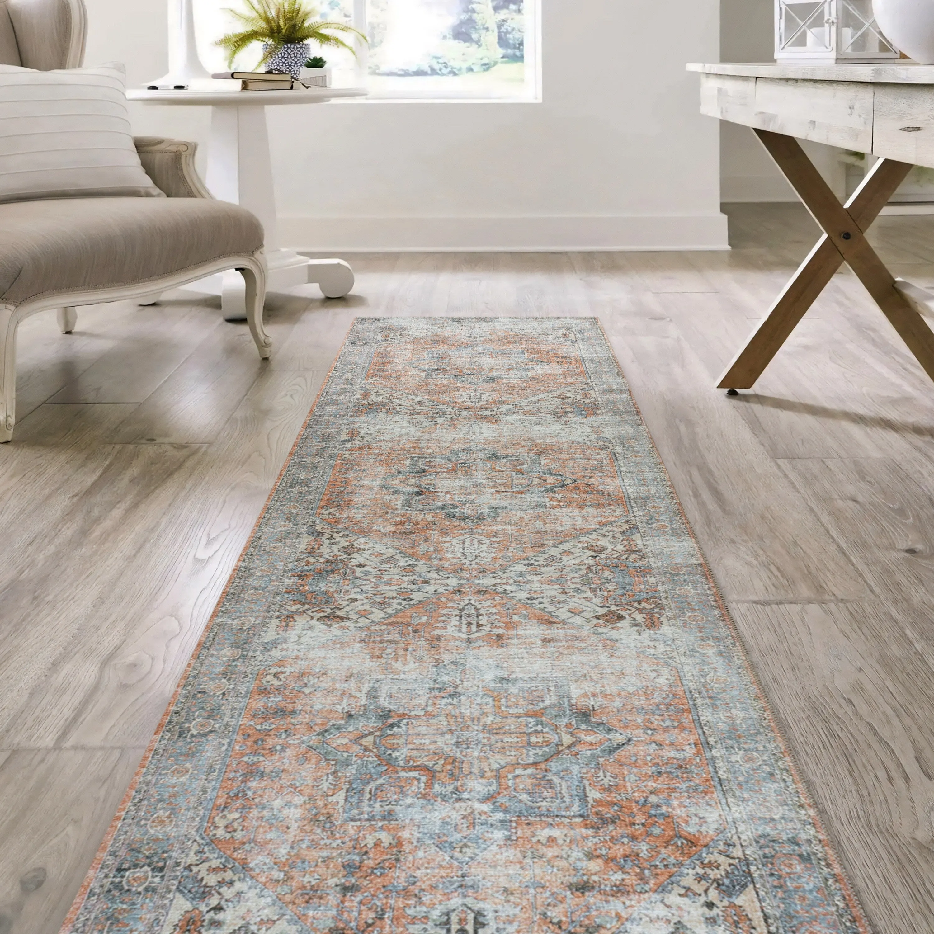 JONATHAN Y Bausch Distressed Medallion Chenille Machine-Washable Area Rug