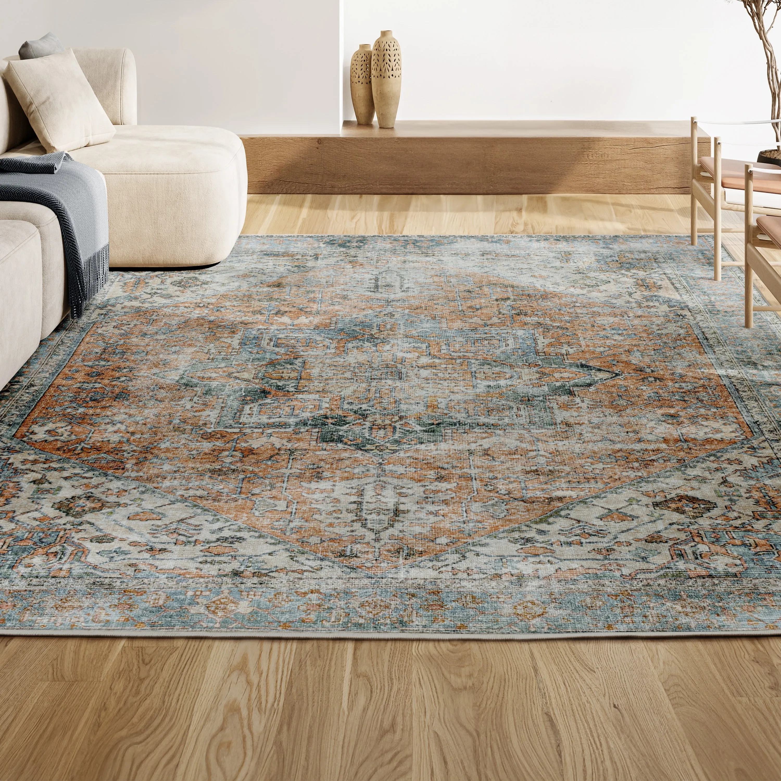 JONATHAN Y Bausch Distressed Medallion Chenille Machine-Washable Area Rug