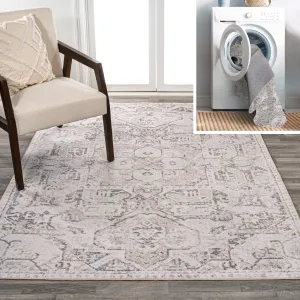 JONATHAn Y Keesha Distressed Medallion Low-Pile Machine-Washable Cream/Light Gray Area Rug