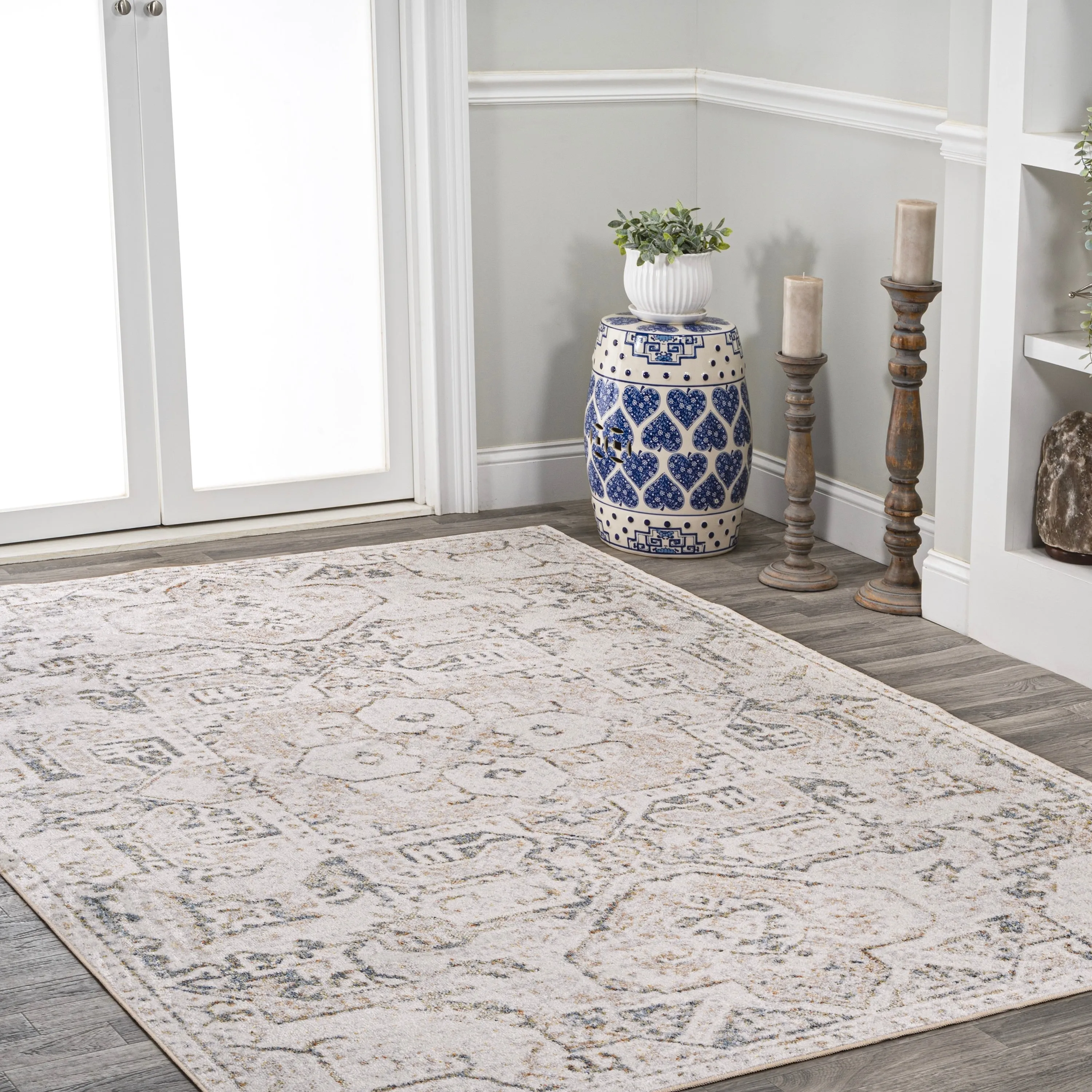 JONATHAn Y Keesha Distressed Medallion Low-Pile Machine-Washable Cream/Light Gray Area Rug