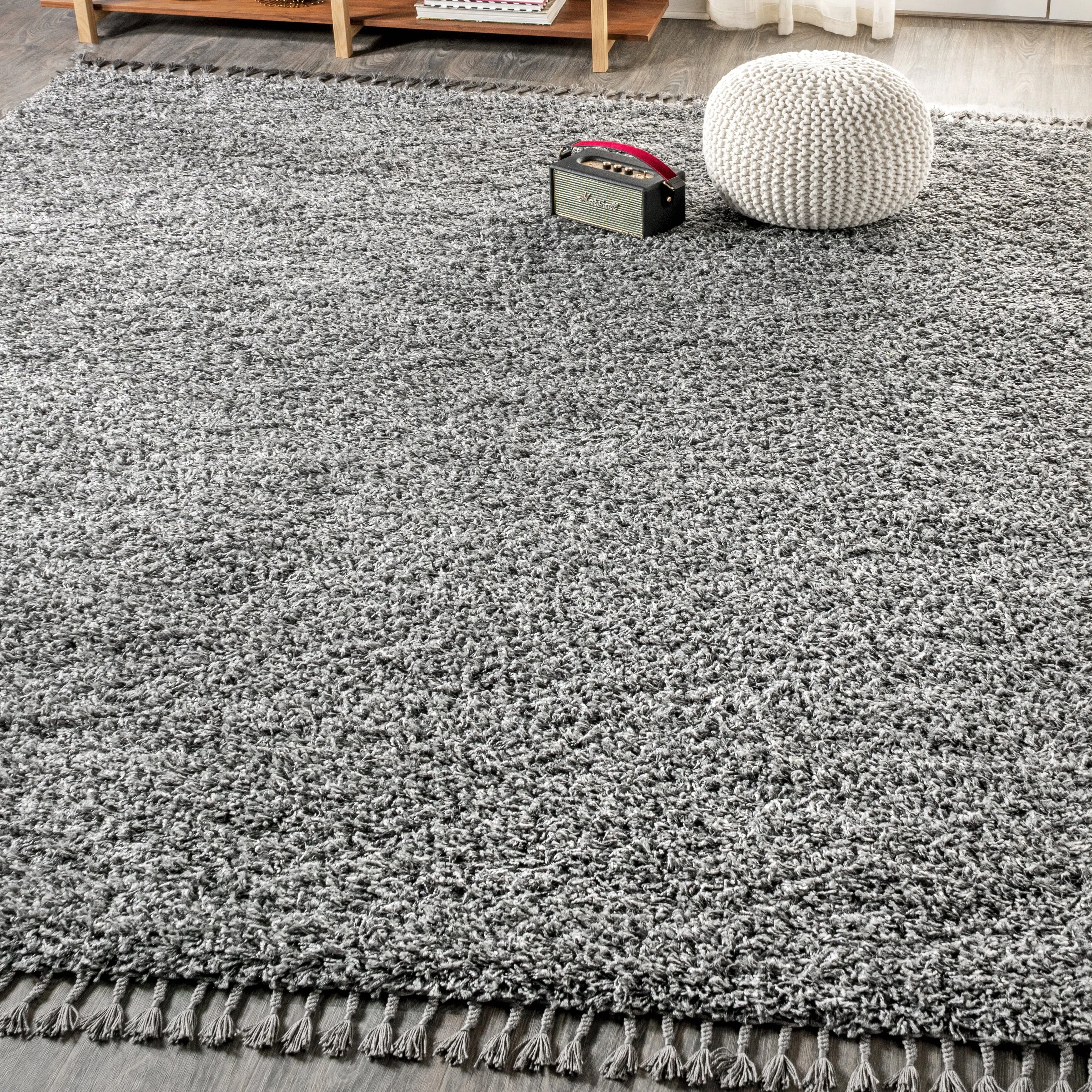 JONATHAN Y Modern Shag Plush Tassel Area Rug