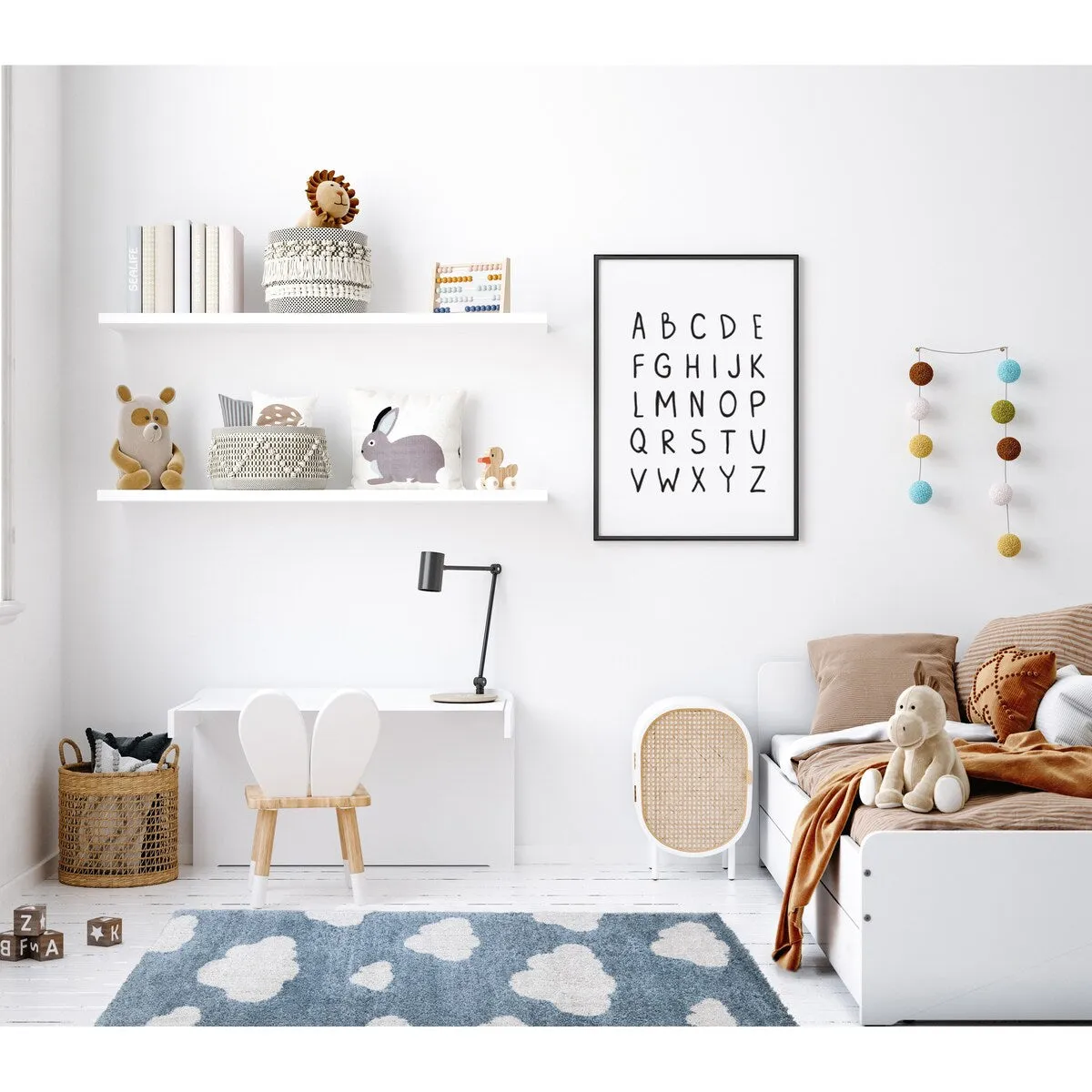 Kids Collection - Blue/Cream Clouds Area Rug