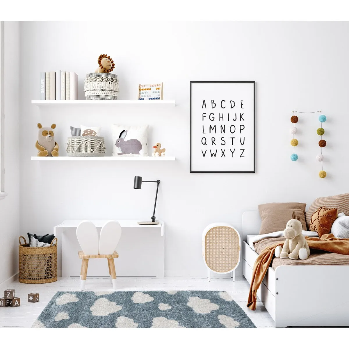 Kids Collection - Blue/Cream Clouds Area Rug