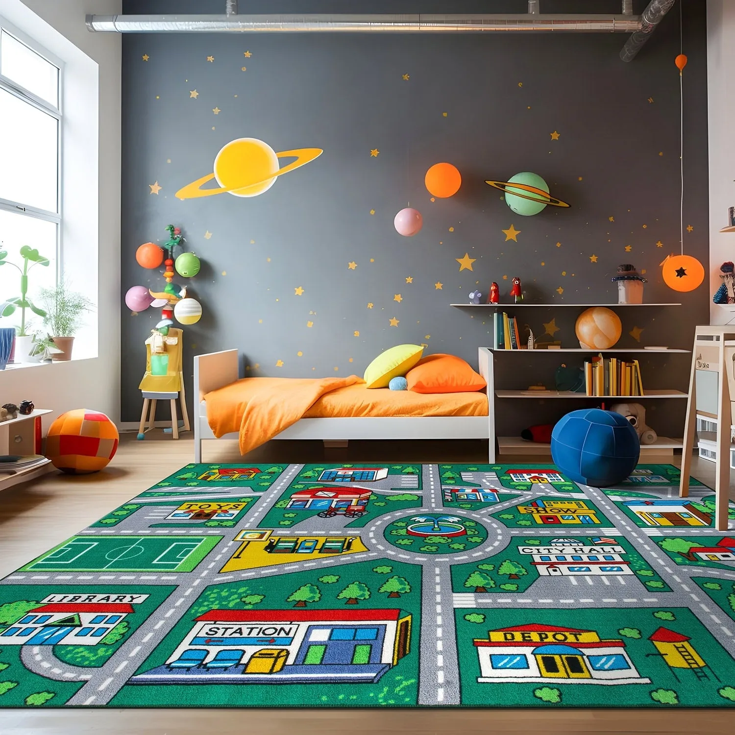 Kids Playmat Road Traffic Educational Non Slip Area Rug