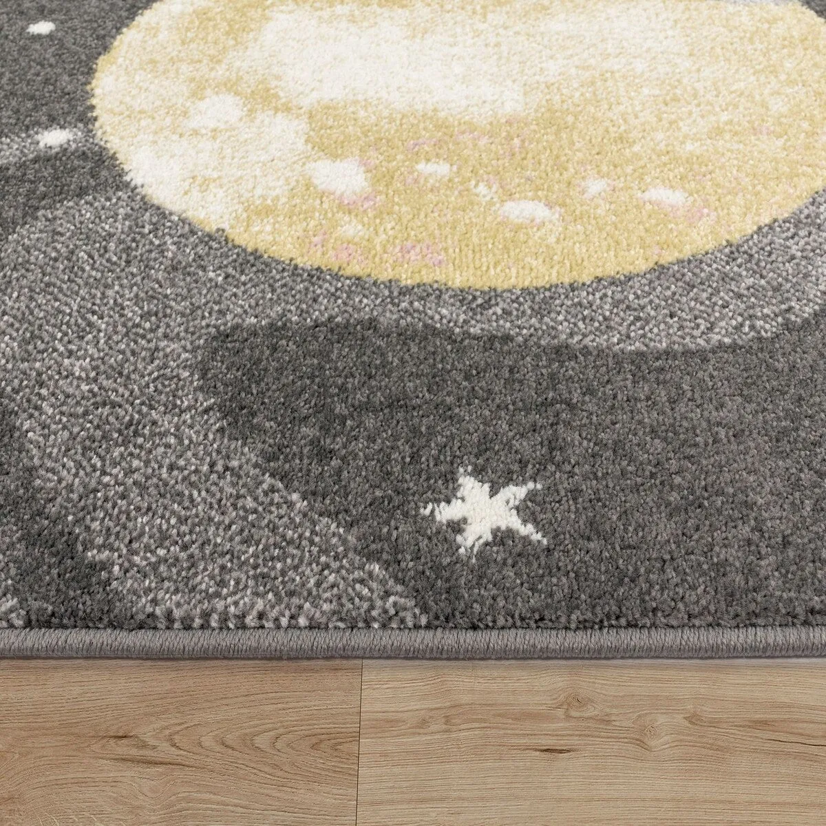 Kids Rug Space with Planets and Stars in Pastel Colors