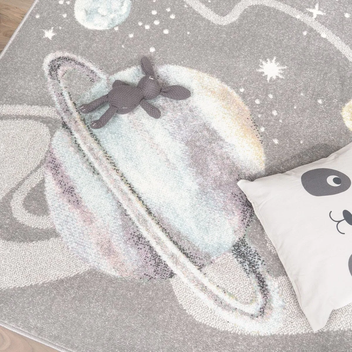 Kids Rug Space with Planets and Stars in Pastel Colors