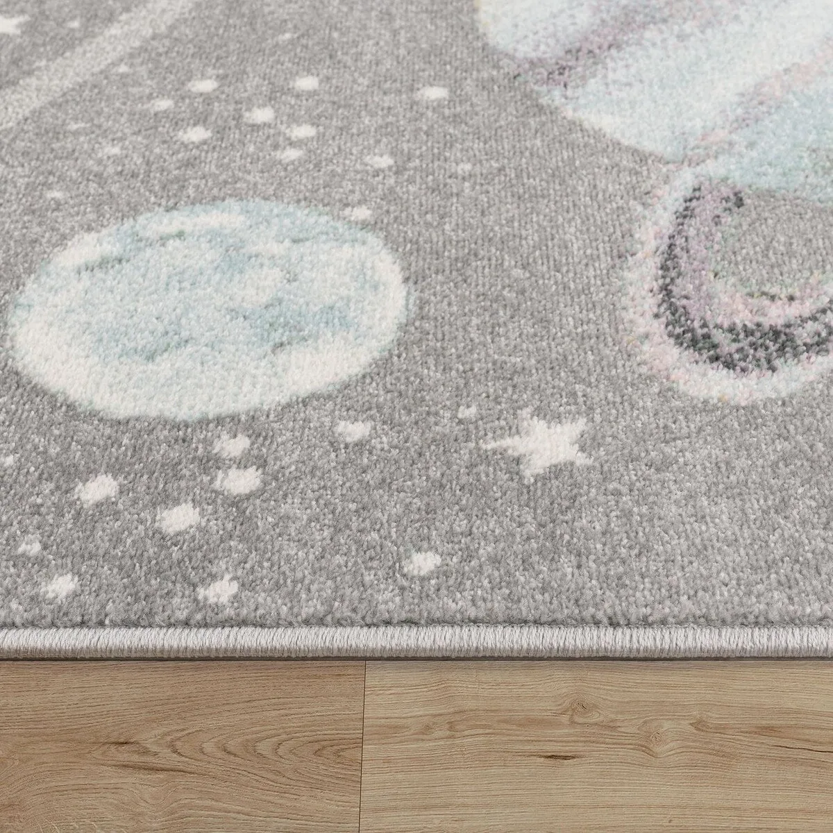 Kids Rug Space with Planets and Stars in Pastel Colors