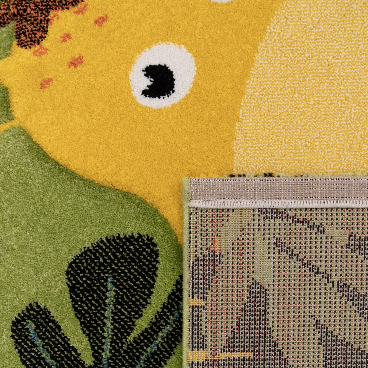 Kids Rug with Jungle Animal Motif in Green