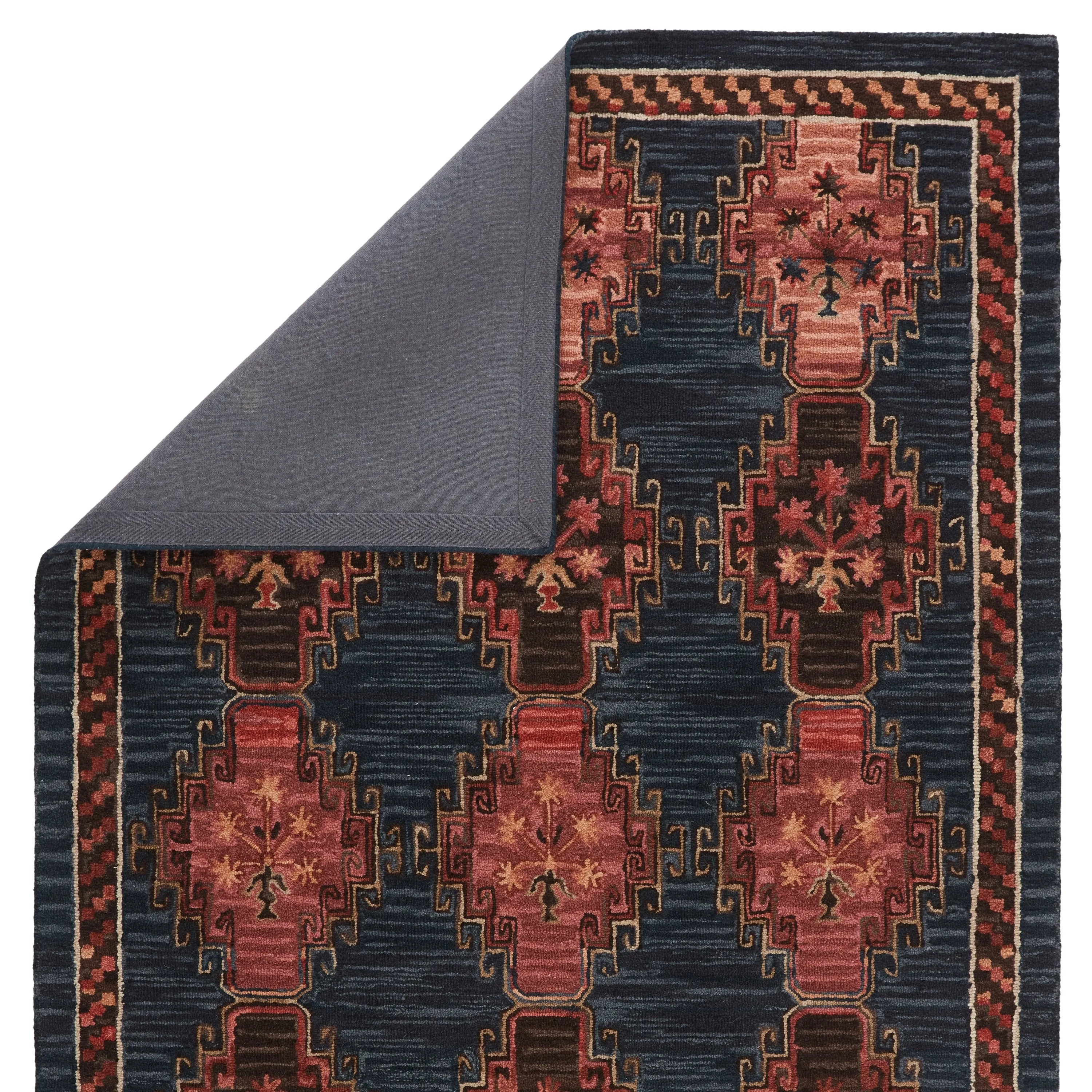 Kyoto Handmade Tribal Dark Blue/ Pink Area Rug