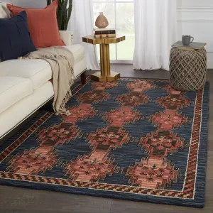 Kyoto Handmade Tribal Dark Blue/ Pink Area Rug