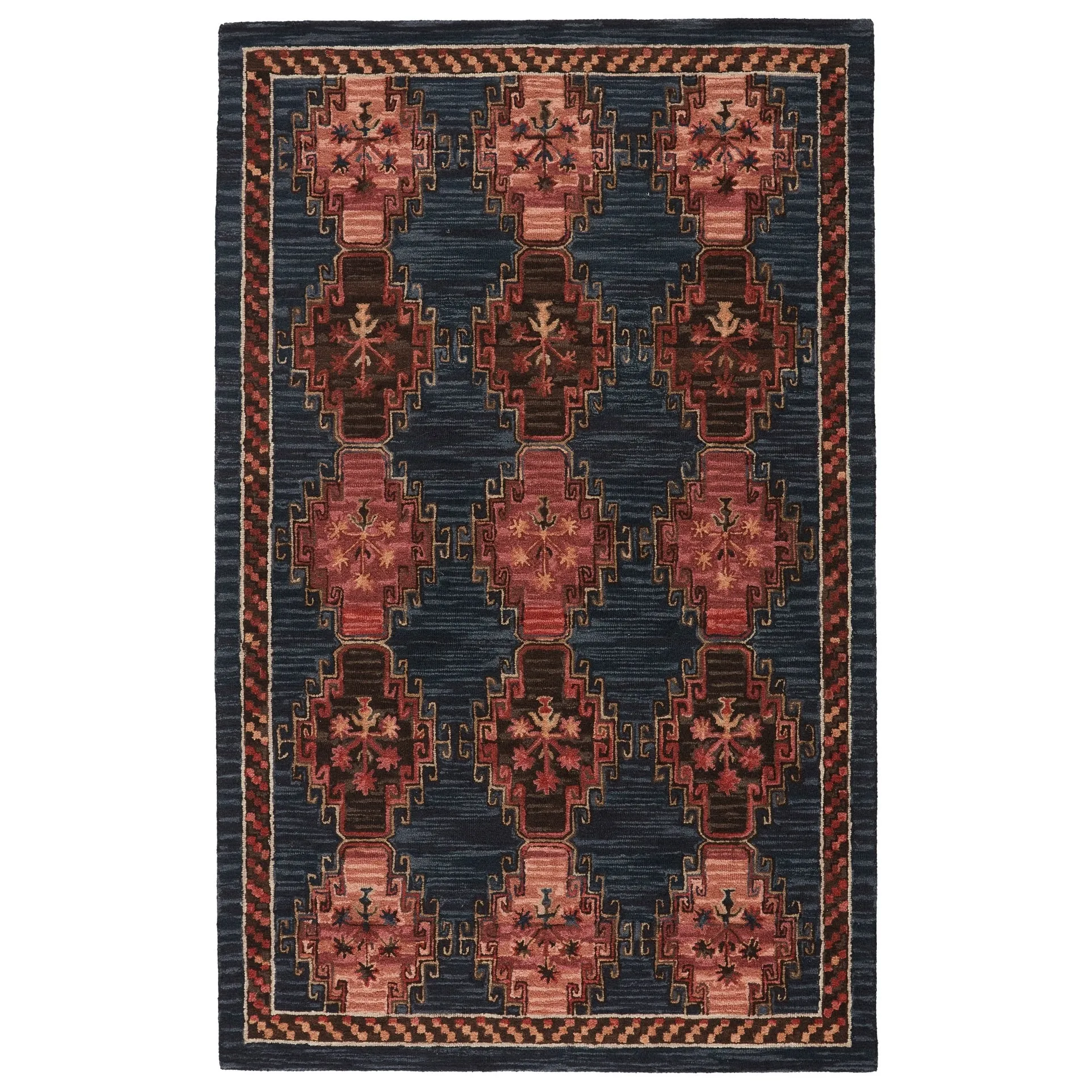 Kyoto Handmade Tribal Dark Blue/ Pink Area Rug