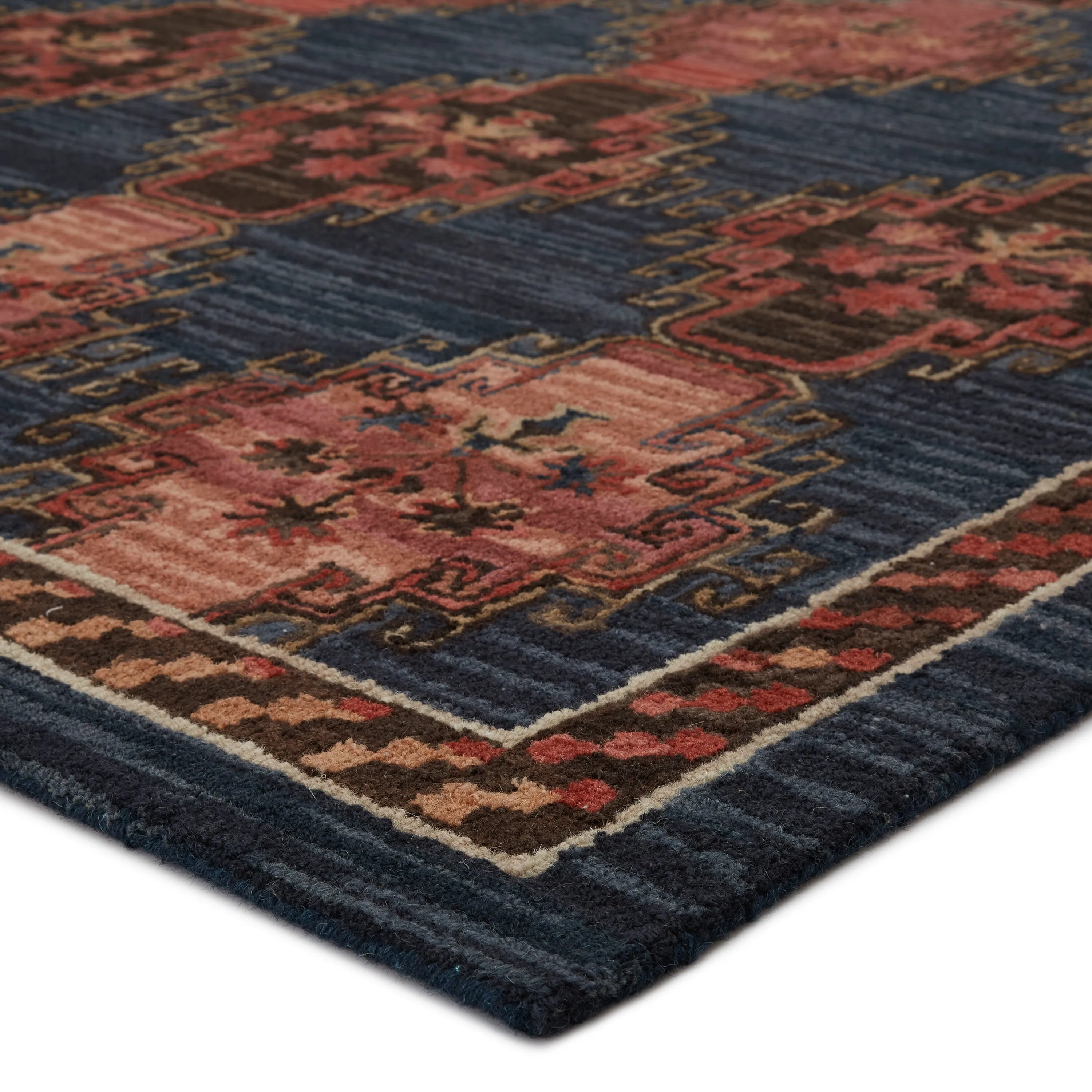 Kyoto Handmade Tribal Dark Blue/ Pink Area Rug