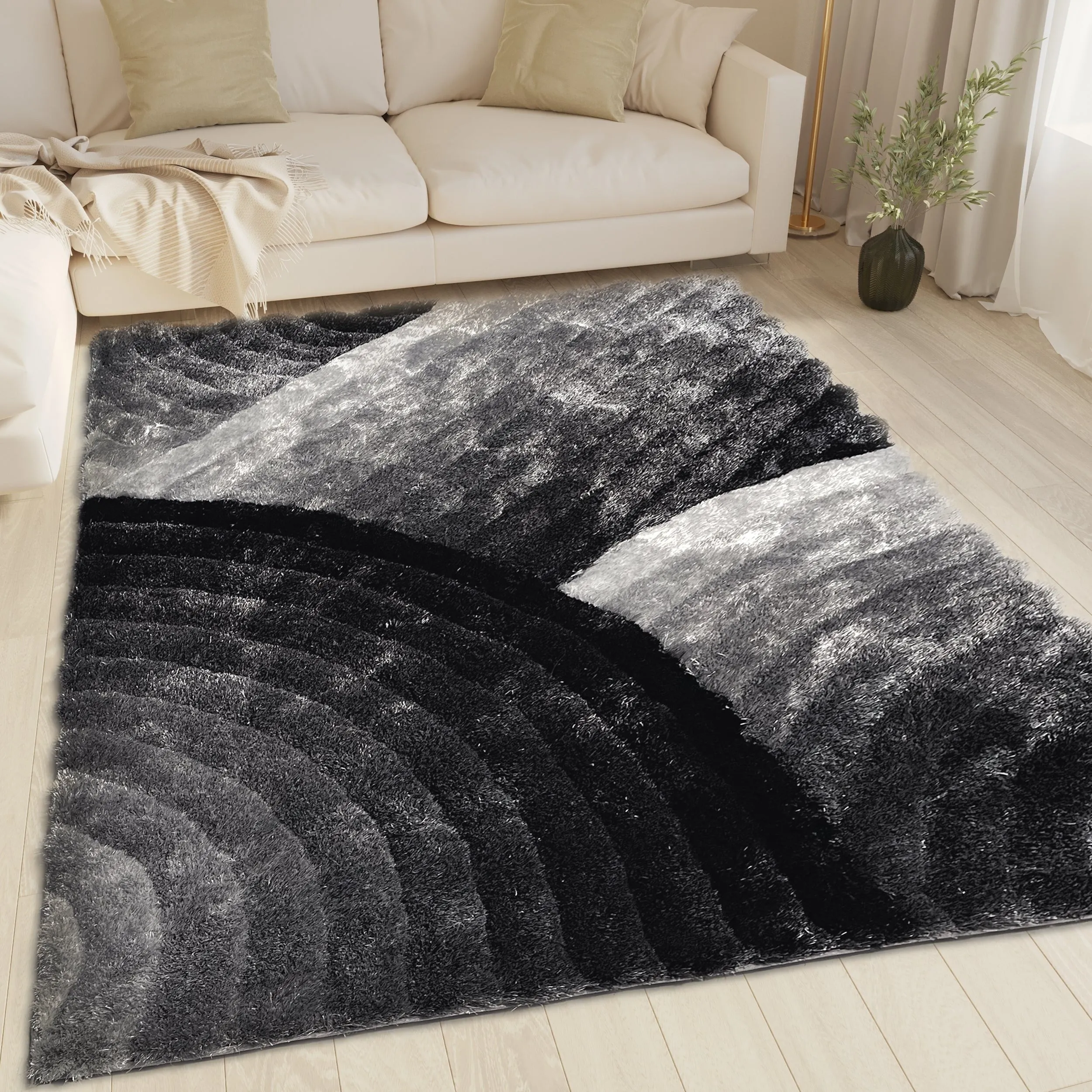 LA Rug Linens 3D Abstract Shag Area Rug Geometric Shaggy Plush Carpet