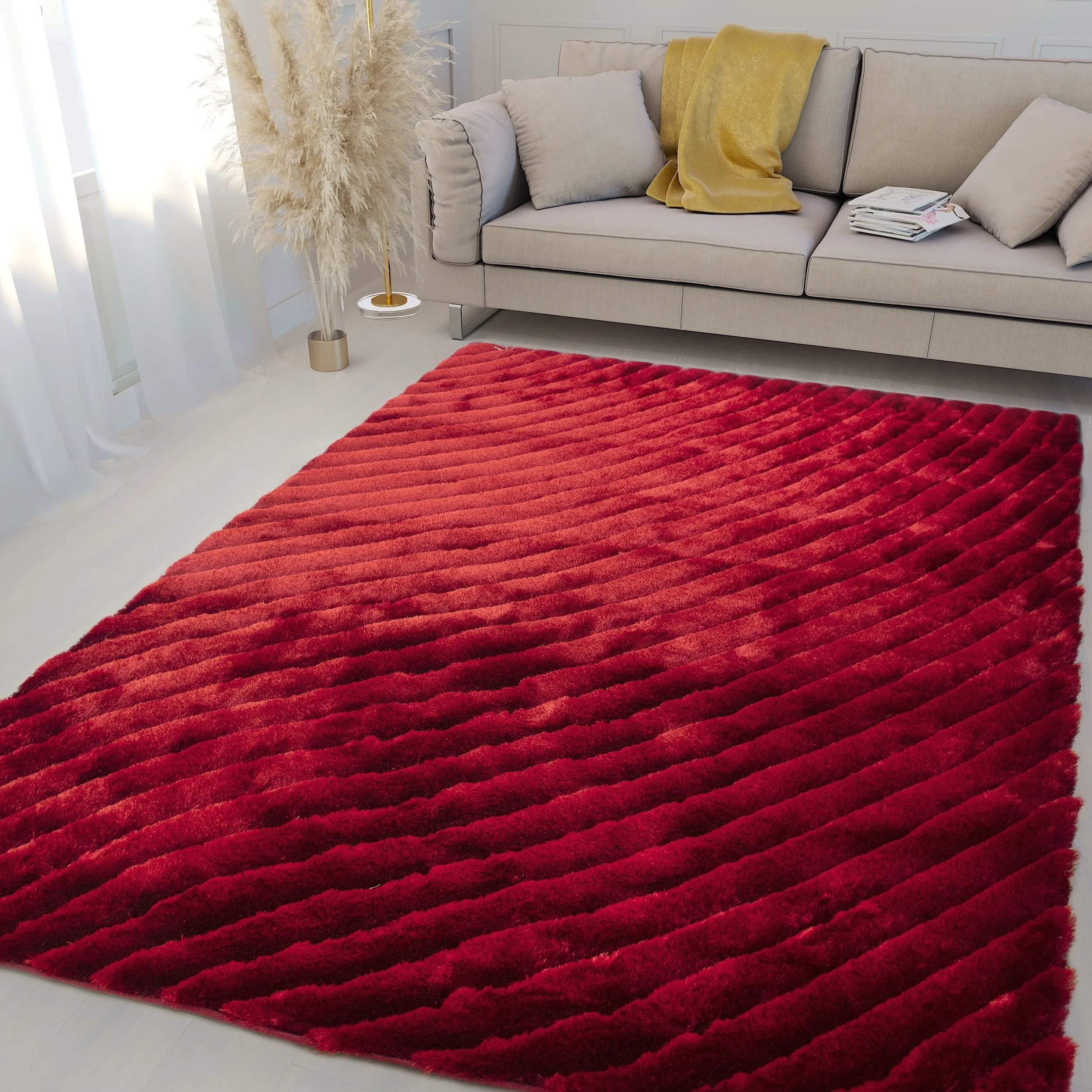 LA Rug Linens 3D Abstract Shag Area Rug Geometric Shaggy Plush Carpet