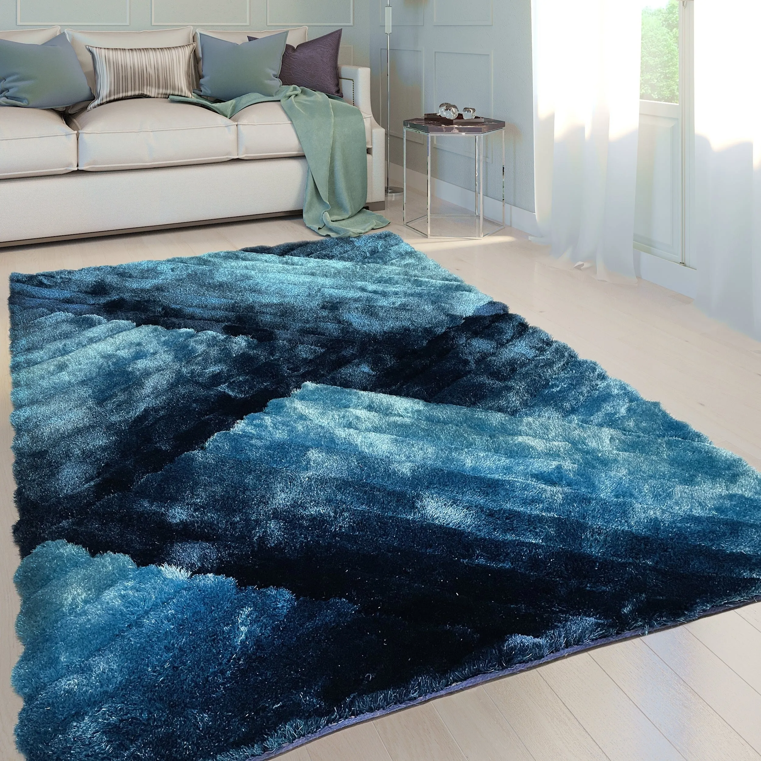 LA Rug Linens 3D Abstract Shag Area Rug Geometric Shaggy Plush Carpet