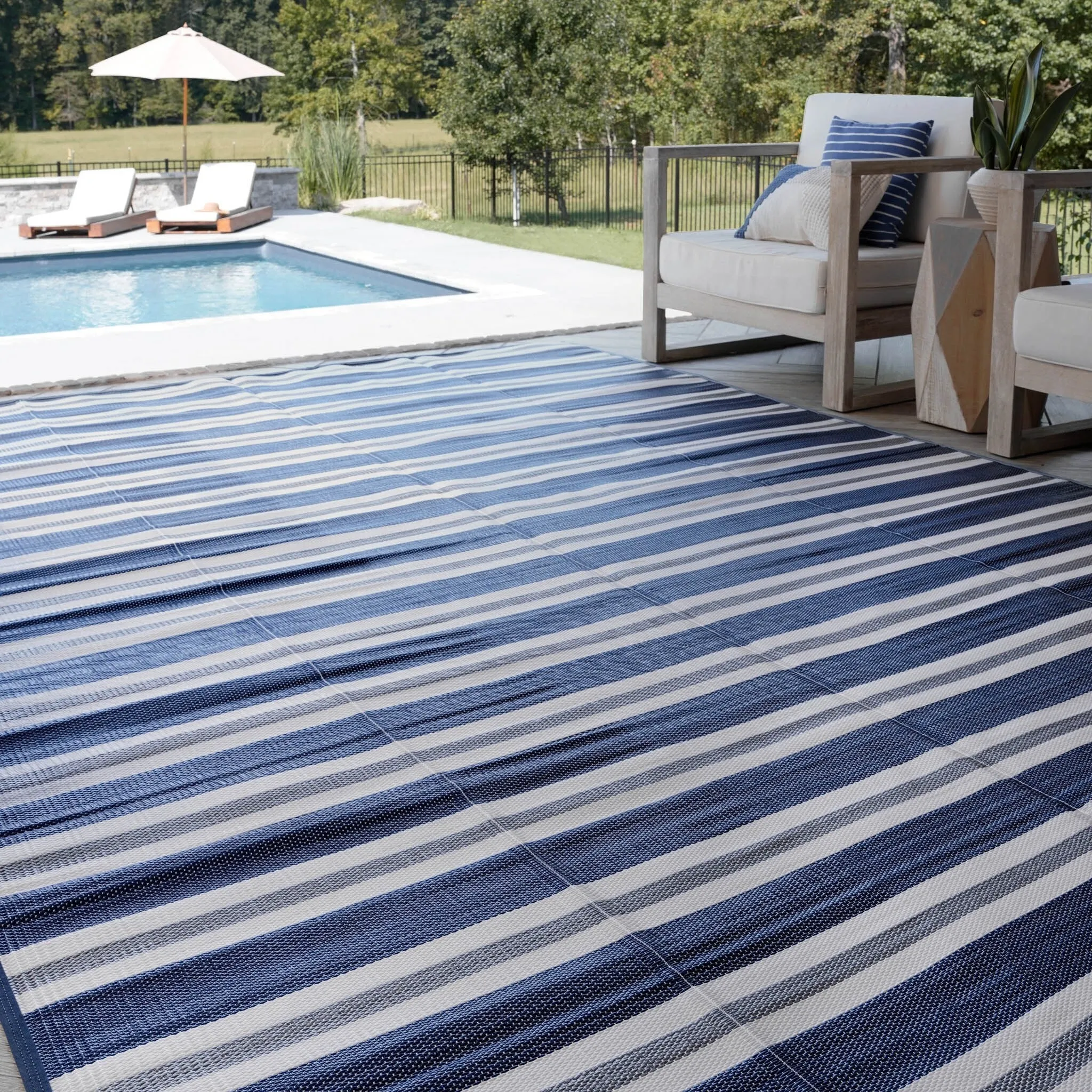 Lalune Beach Stripe Indoor Outdoor Area Rug