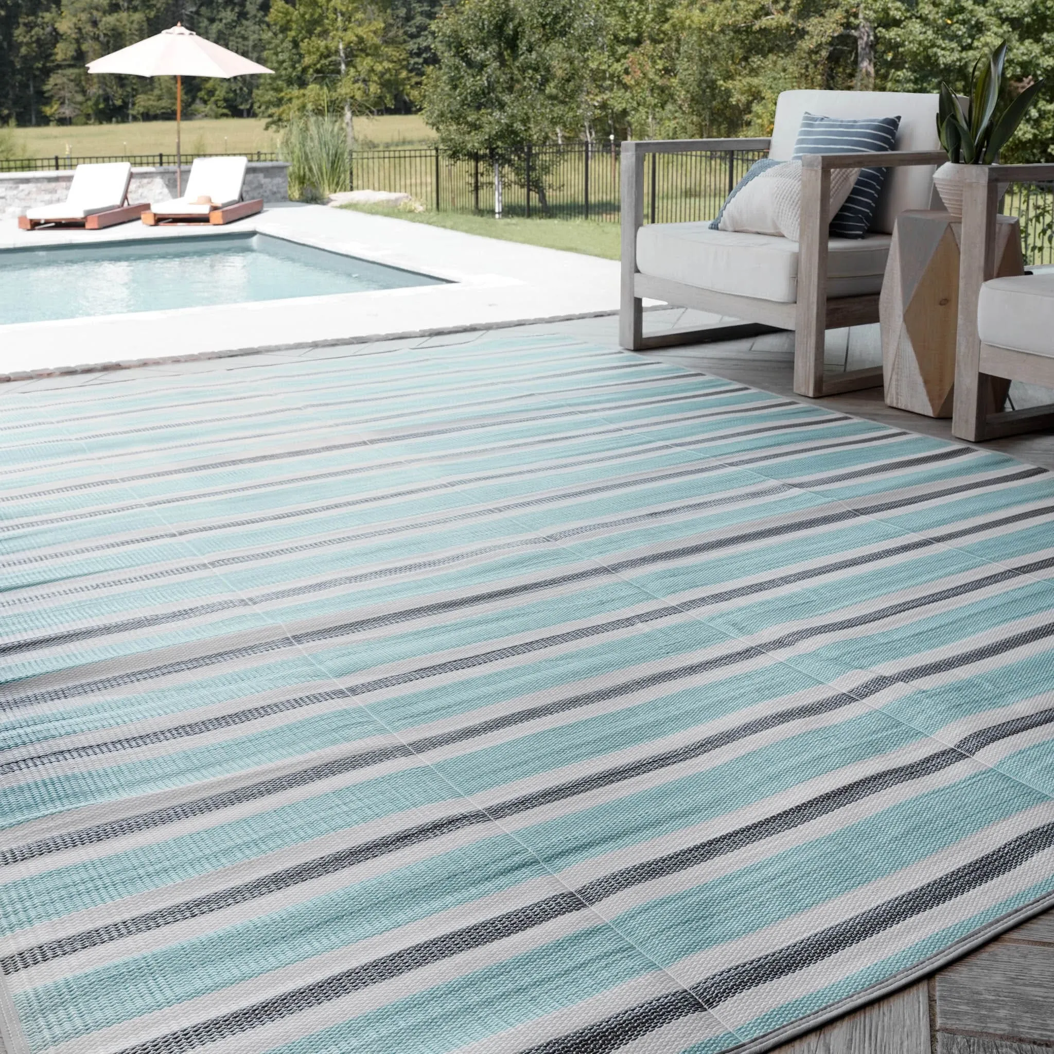 Lalune Beach Stripe Indoor Outdoor Area Rug