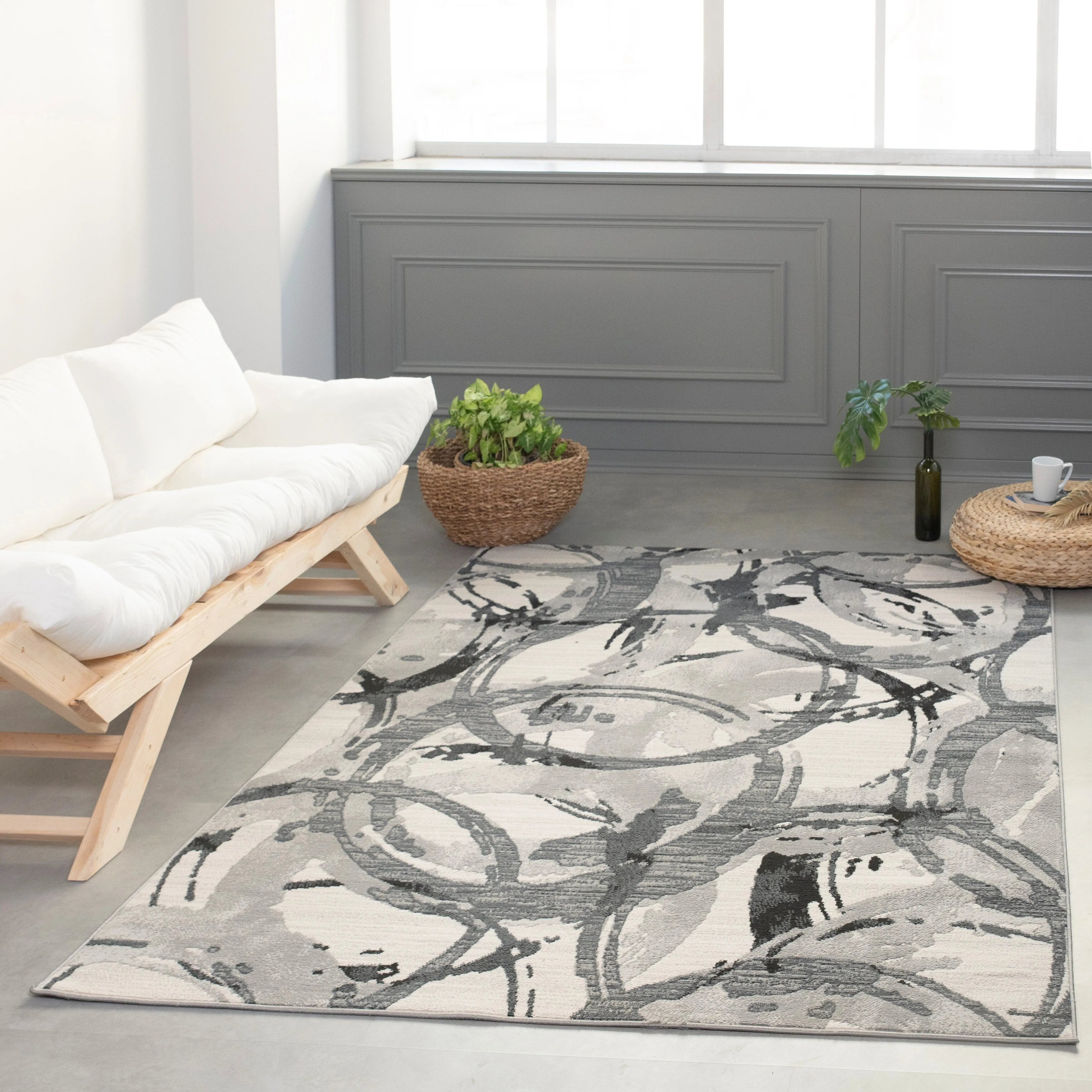 Lela Collection Geometric Circles Polyester Rug