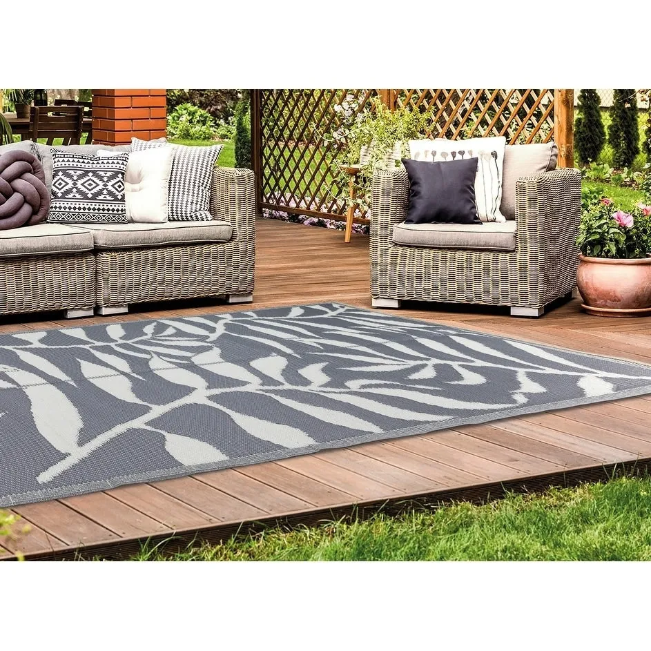 Lightweight Indoor Outdoor Reversible Area Rug -5.9 x 8.9 Feet - Leaf Pattern - N/A