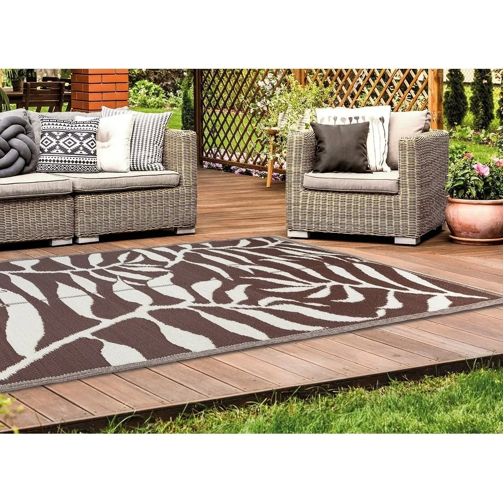 Lightweight Indoor Outdoor Reversible Area Rug -5.9 x 8.9 Feet - Leaf Pattern - N/A