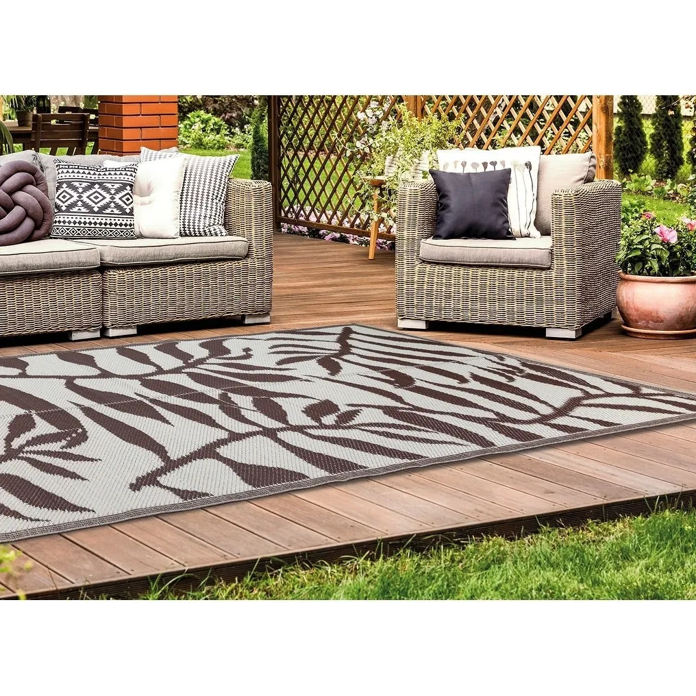 Lightweight Indoor Outdoor Reversible Area Rug -5.9 x 8.9 Feet - Leaf Pattern - N/A