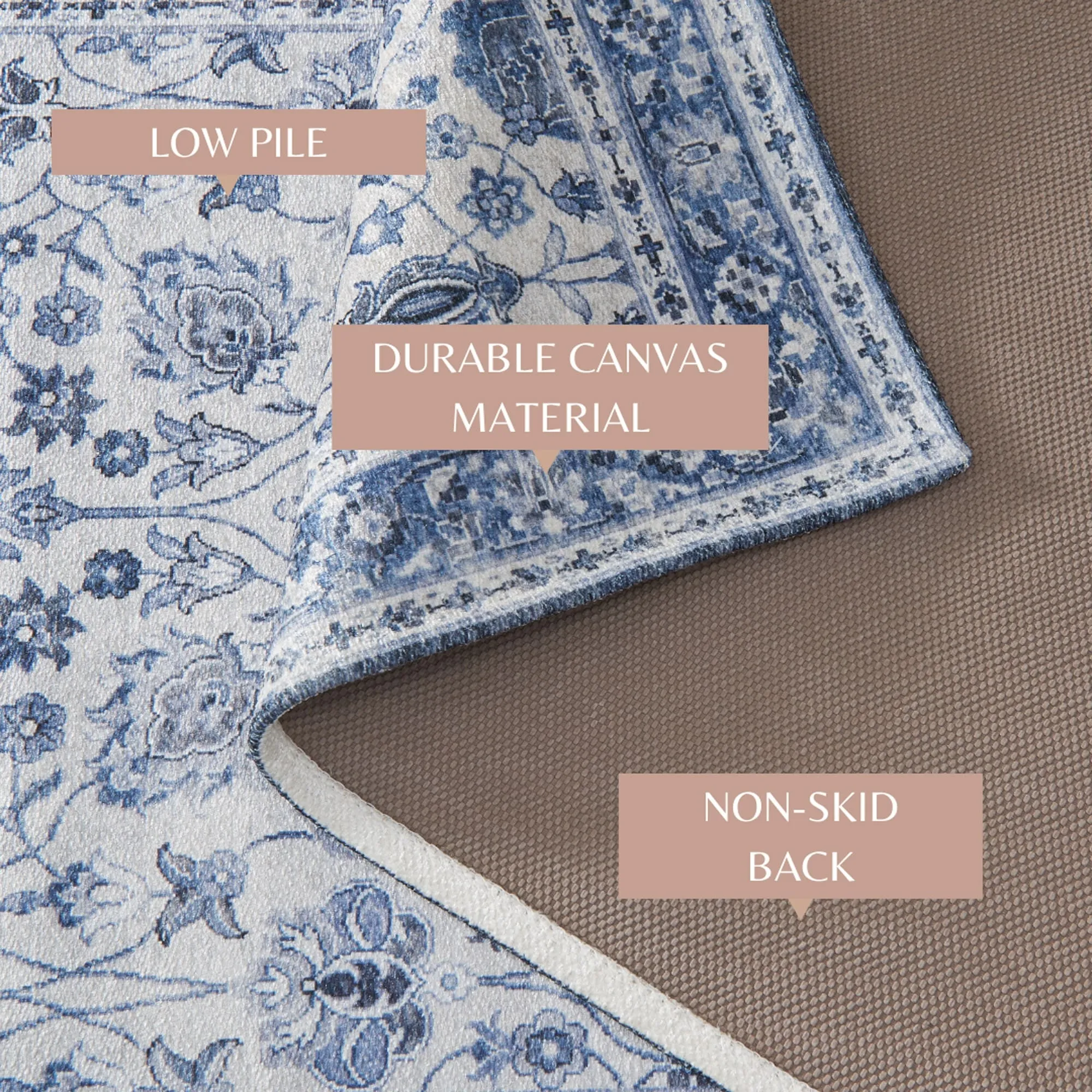 Linery & Co. Machine Washable Slip Resistant Vintage Medallion Patterned Accent Rugs