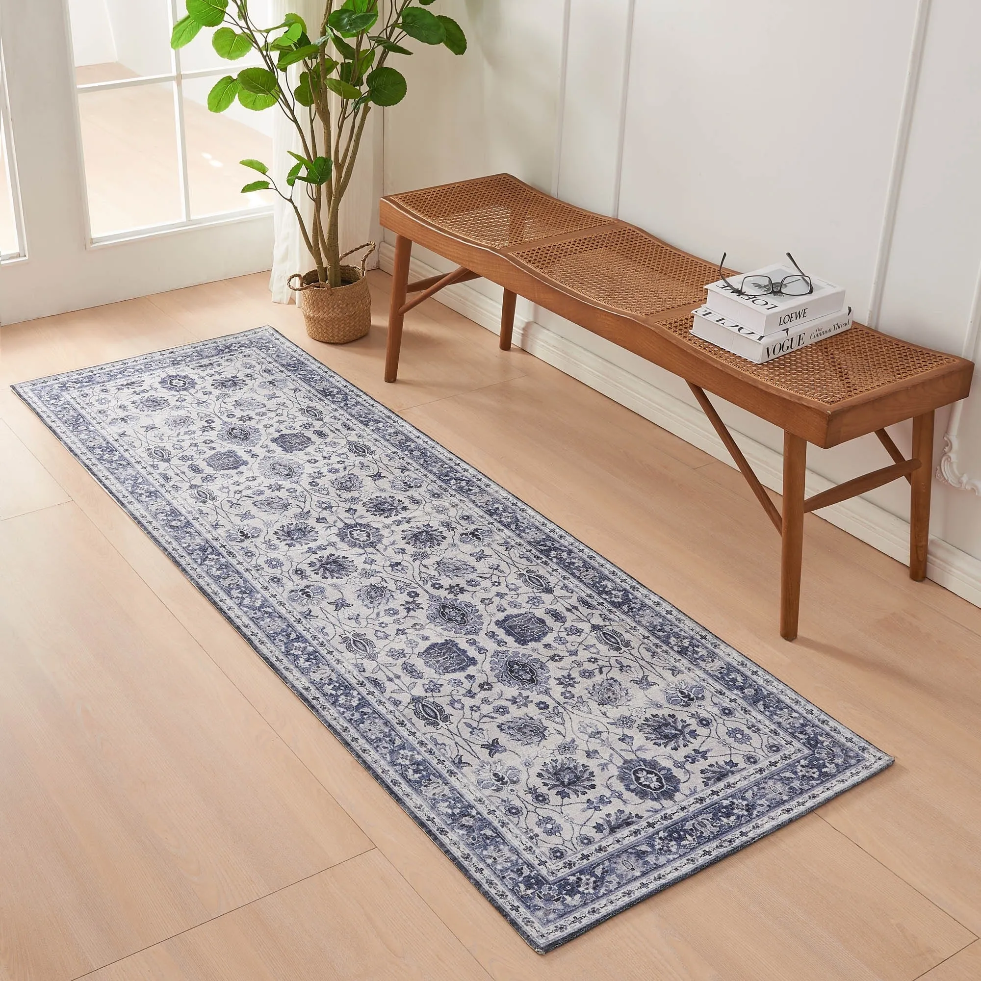 Linery & Co. Machine Washable Slip Resistant Vintage Medallion Patterned Accent Rugs