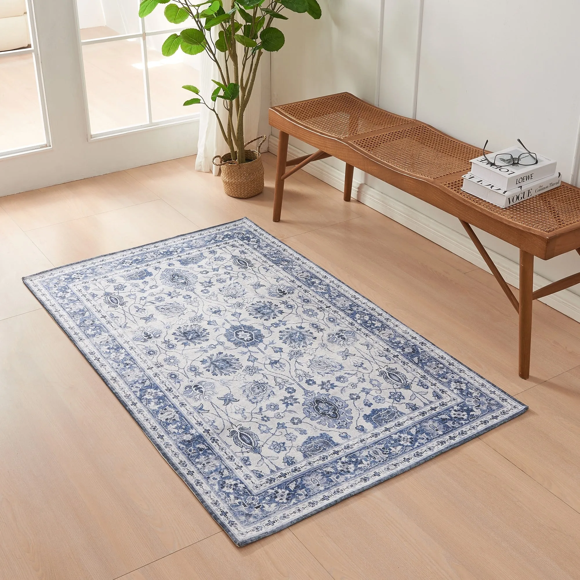 Linery & Co. Machine Washable Slip Resistant Vintage Medallion Patterned Accent Rugs
