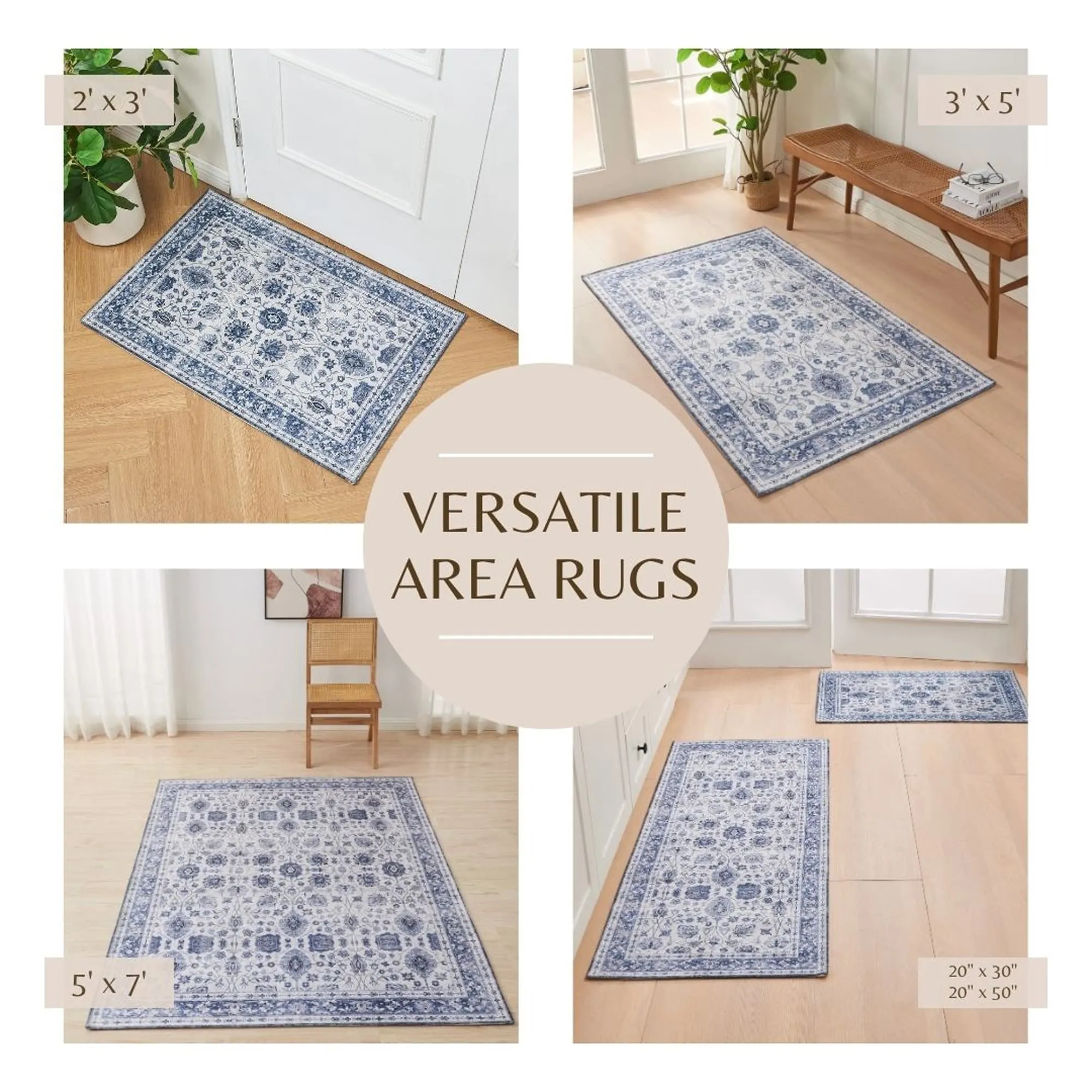 Linery & Co. Machine Washable Slip Resistant Vintage Medallion Patterned Accent Rugs