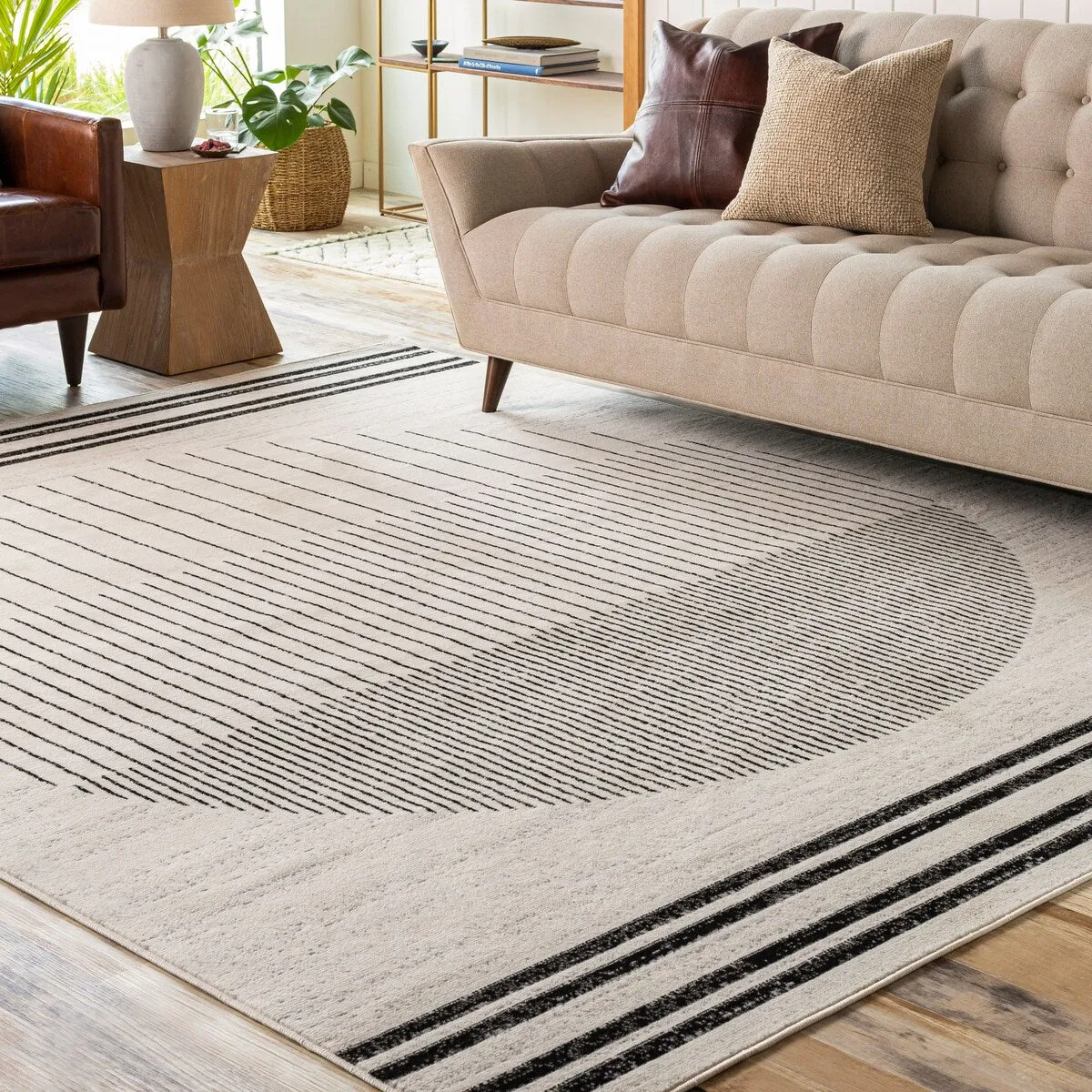 Livabliss Joel Mod Black/Ivory Ombre Geometric Striped Area Rug
