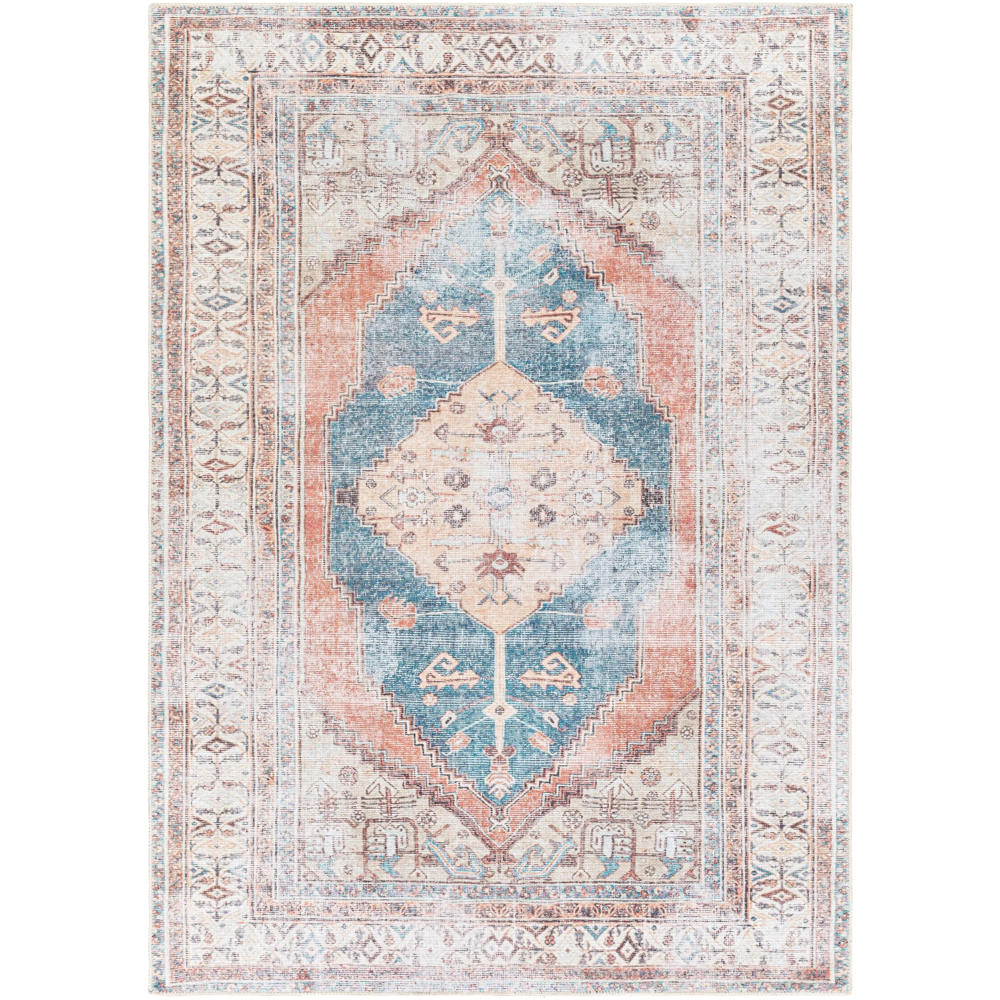 Livabliss Luisa Distressed Medallion Printed Machine Washable Area Rug