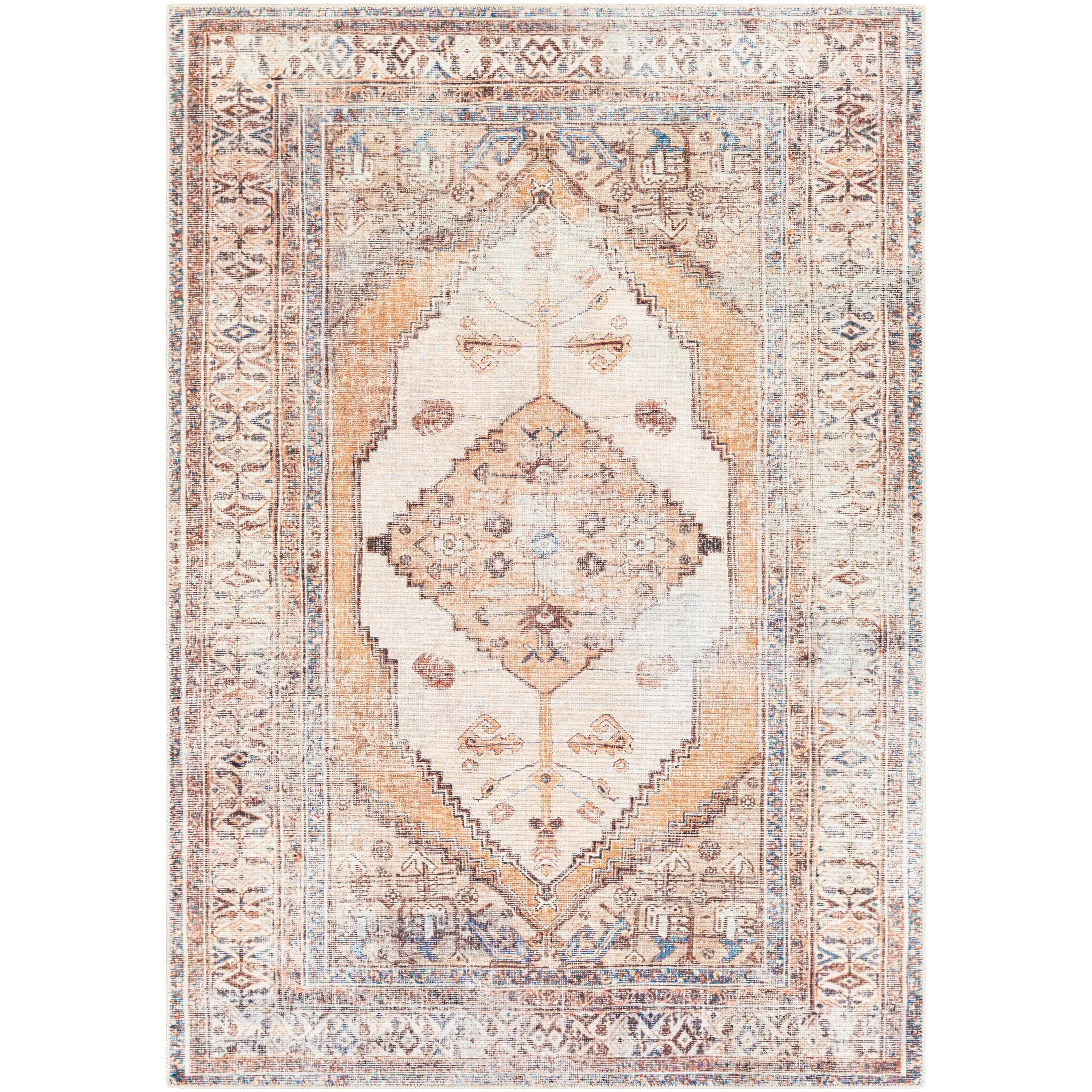 Livabliss Luisa Distressed Medallion Printed Machine Washable Area Rug