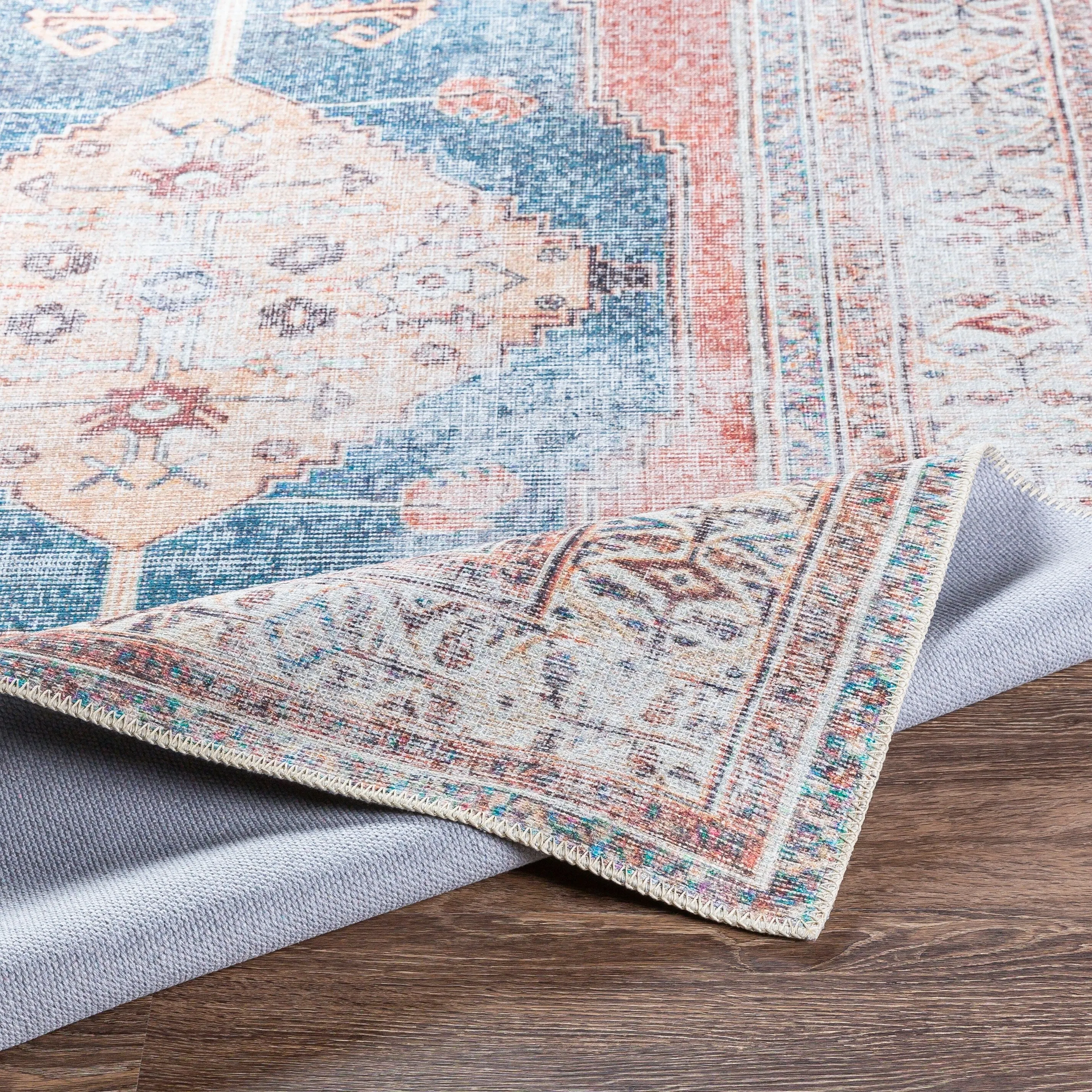 Livabliss Luisa Distressed Medallion Printed Machine Washable Area Rug