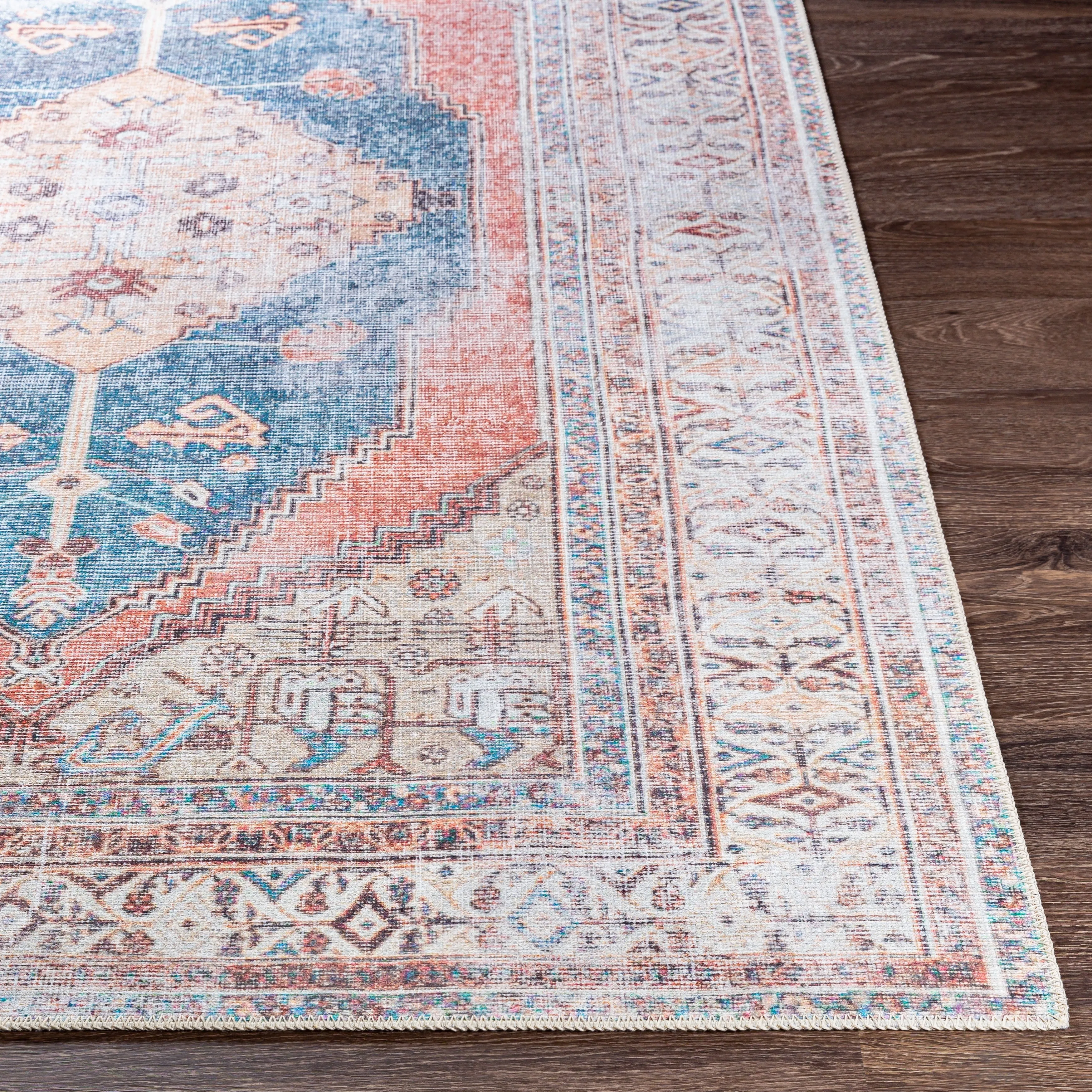 Livabliss Luisa Distressed Medallion Printed Machine Washable Area Rug