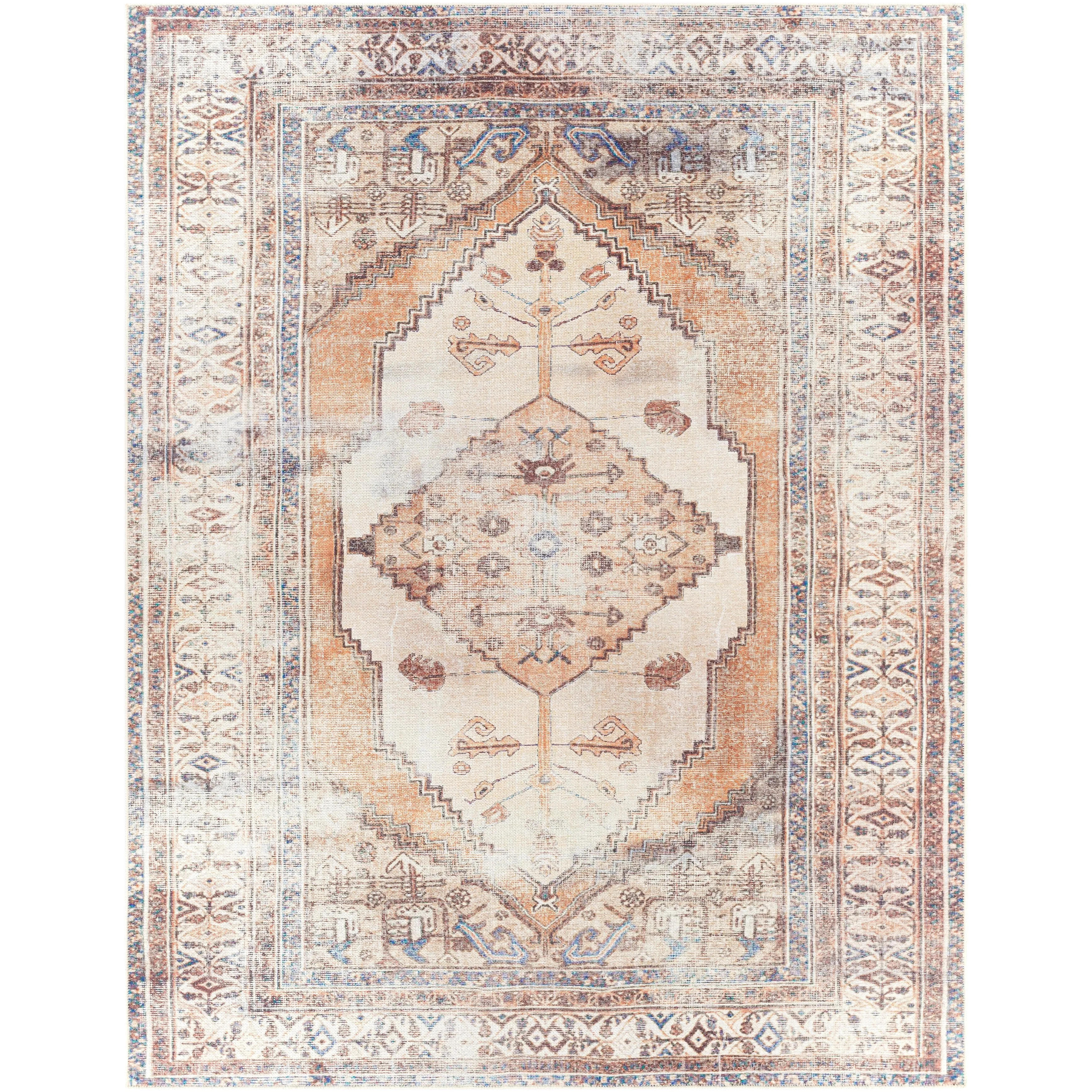 Livabliss Luisa Distressed Medallion Printed Machine Washable Area Rug