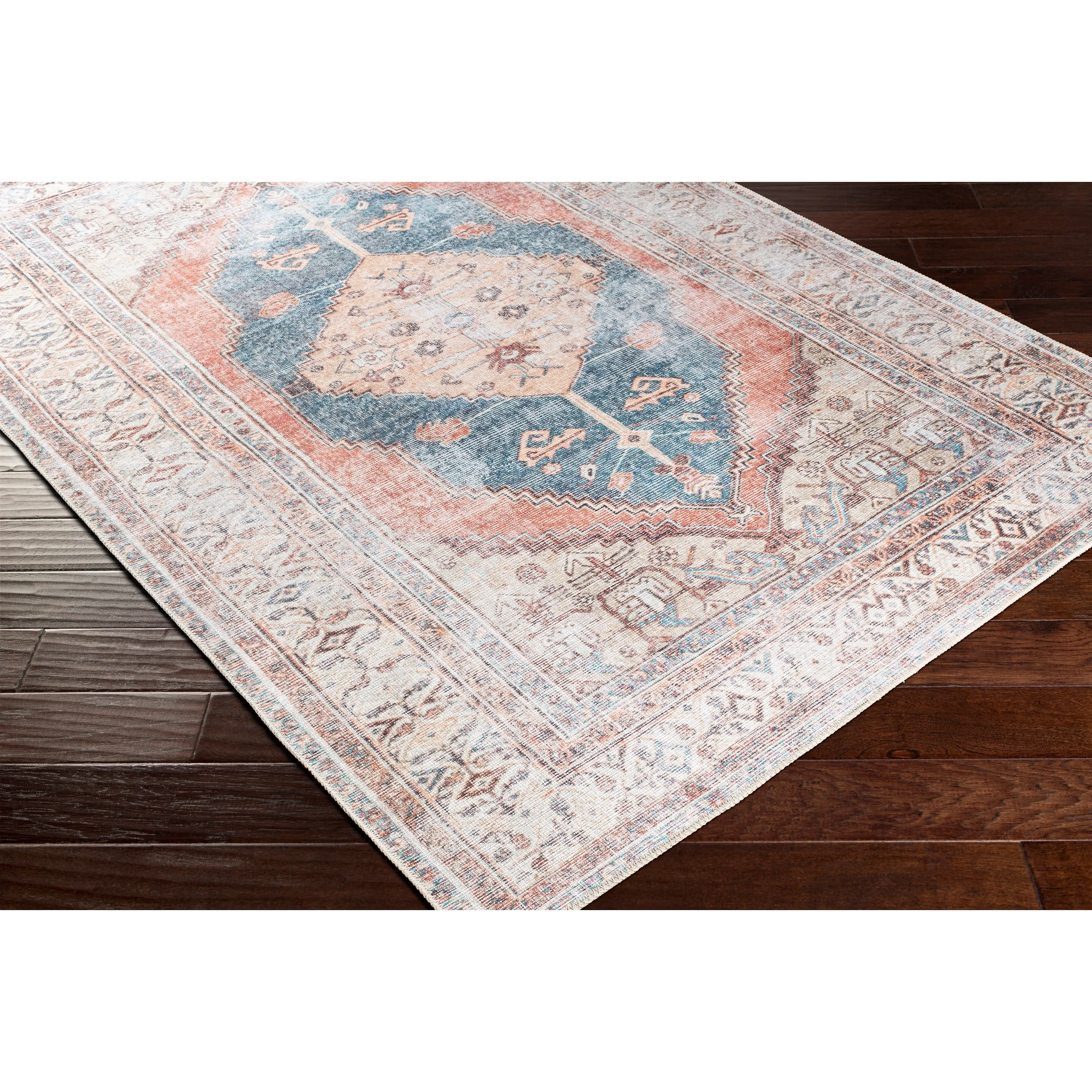 Livabliss Luisa Distressed Medallion Printed Machine Washable Area Rug