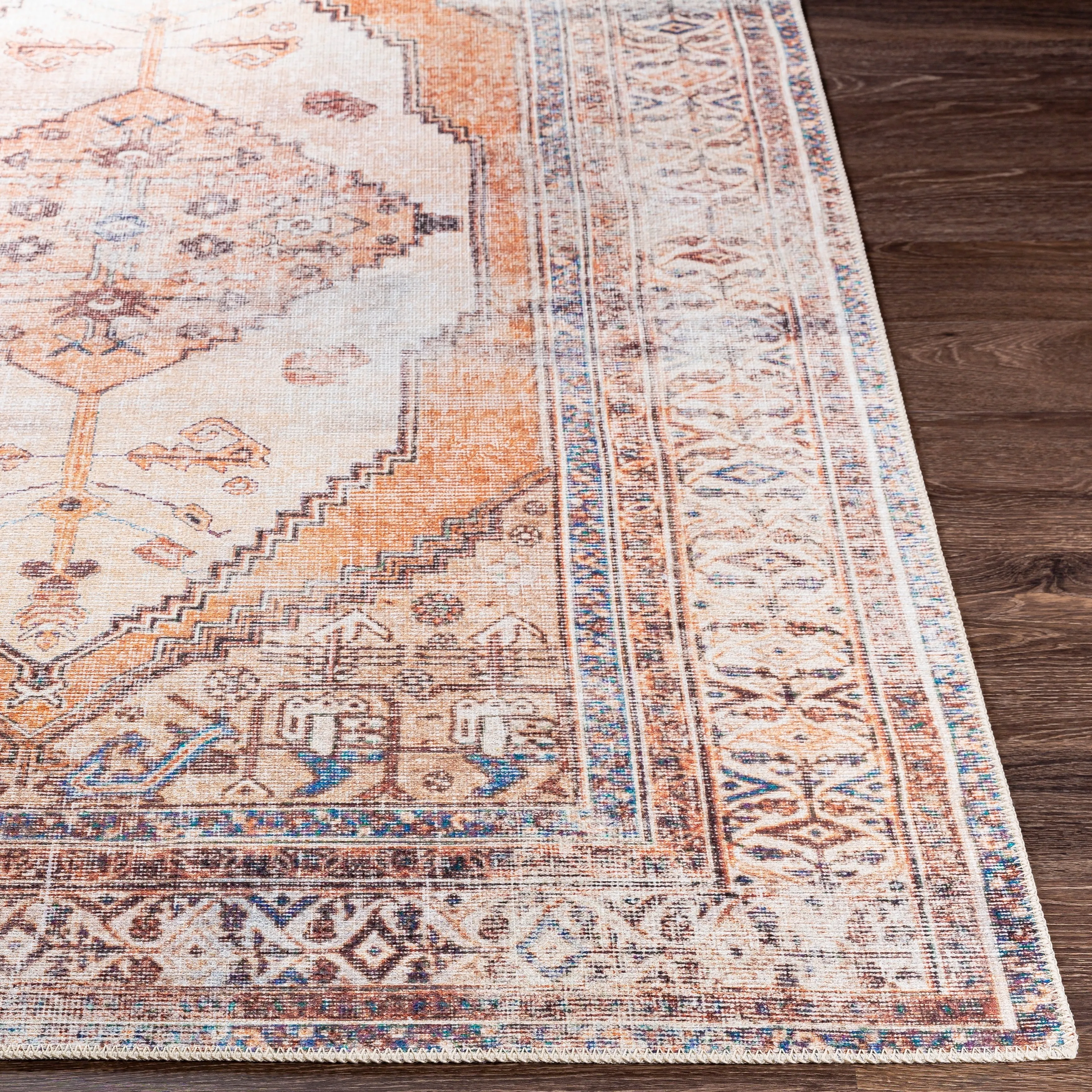 Livabliss Luisa Distressed Medallion Printed Machine Washable Area Rug