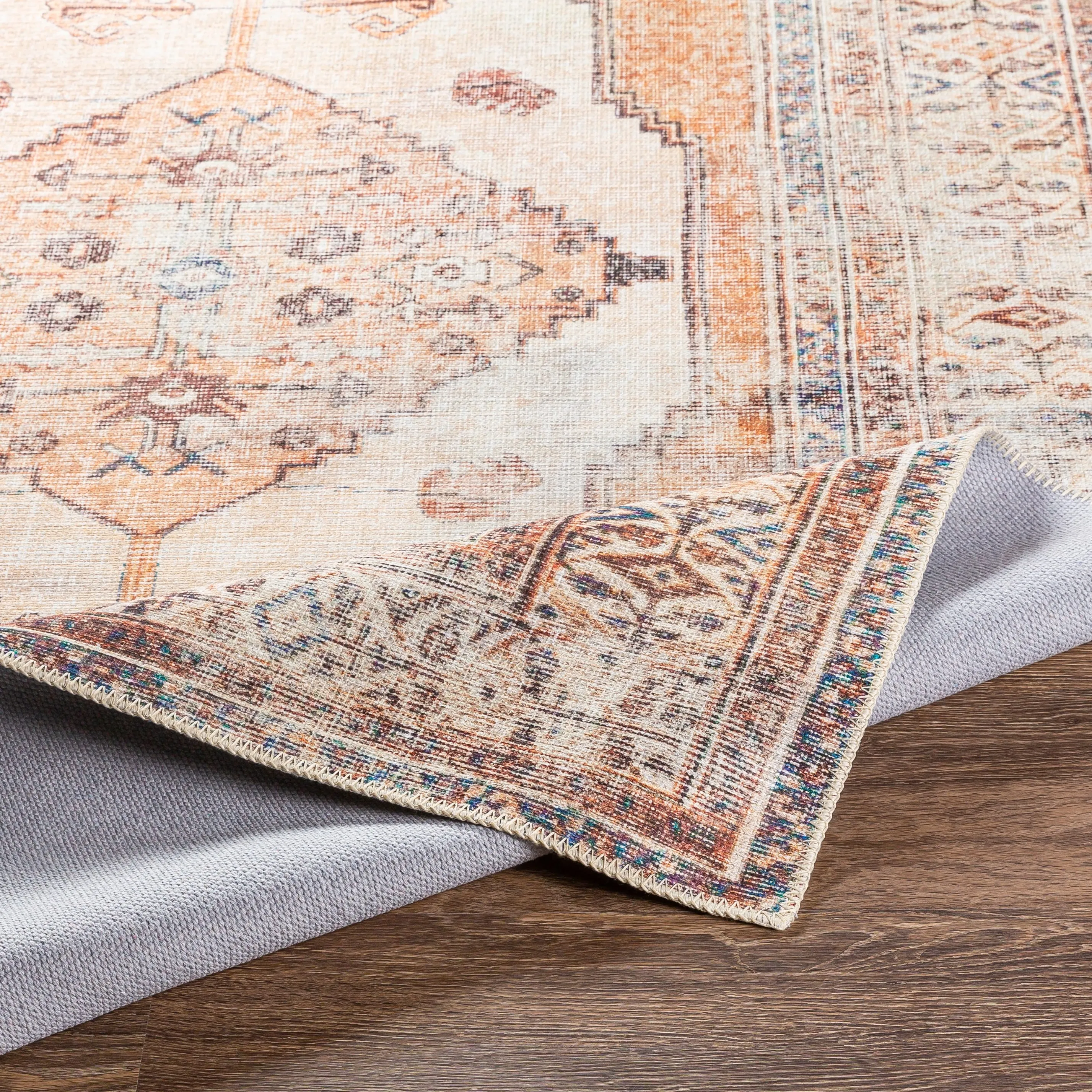 Livabliss Luisa Distressed Medallion Printed Machine Washable Area Rug