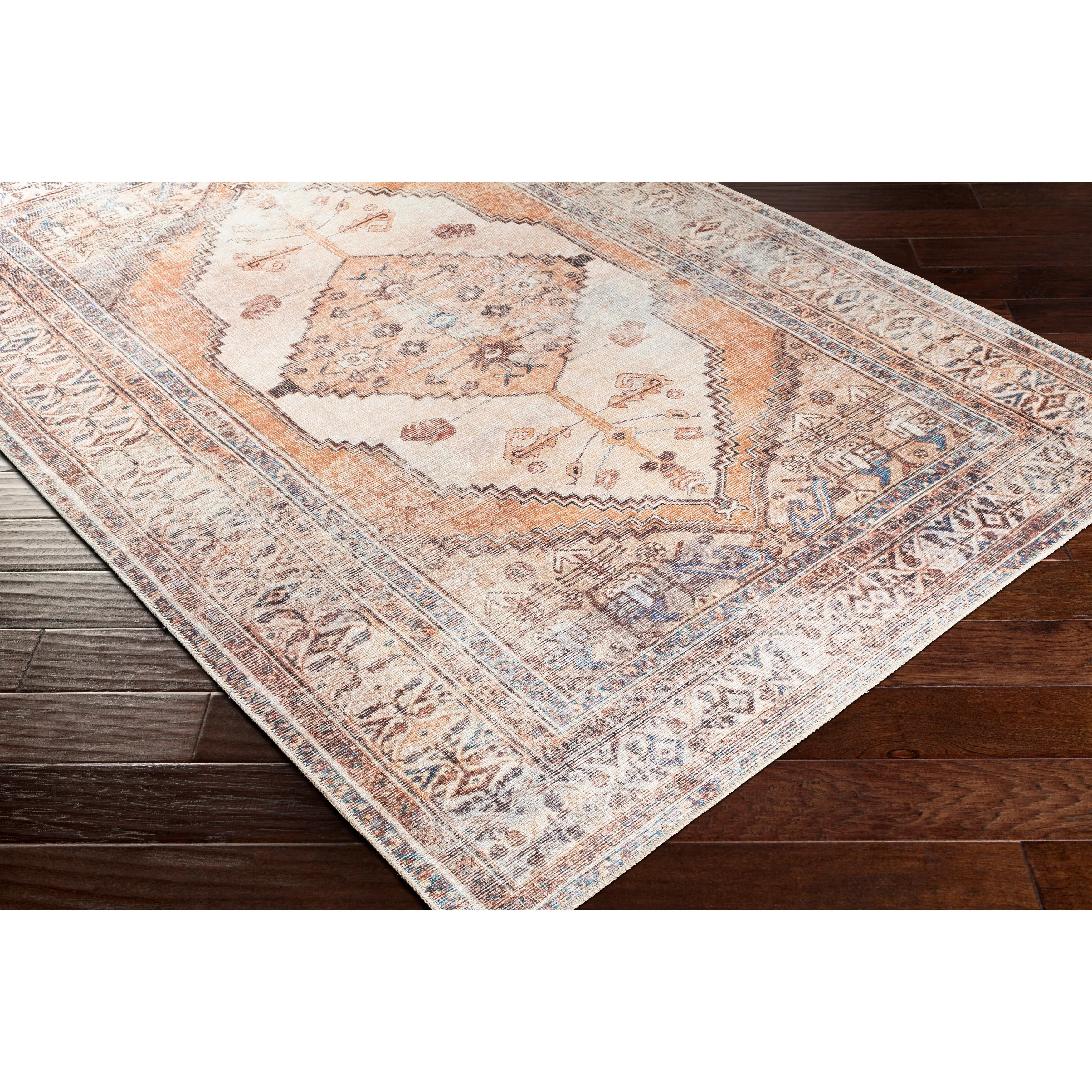 Livabliss Luisa Distressed Medallion Printed Machine Washable Area Rug