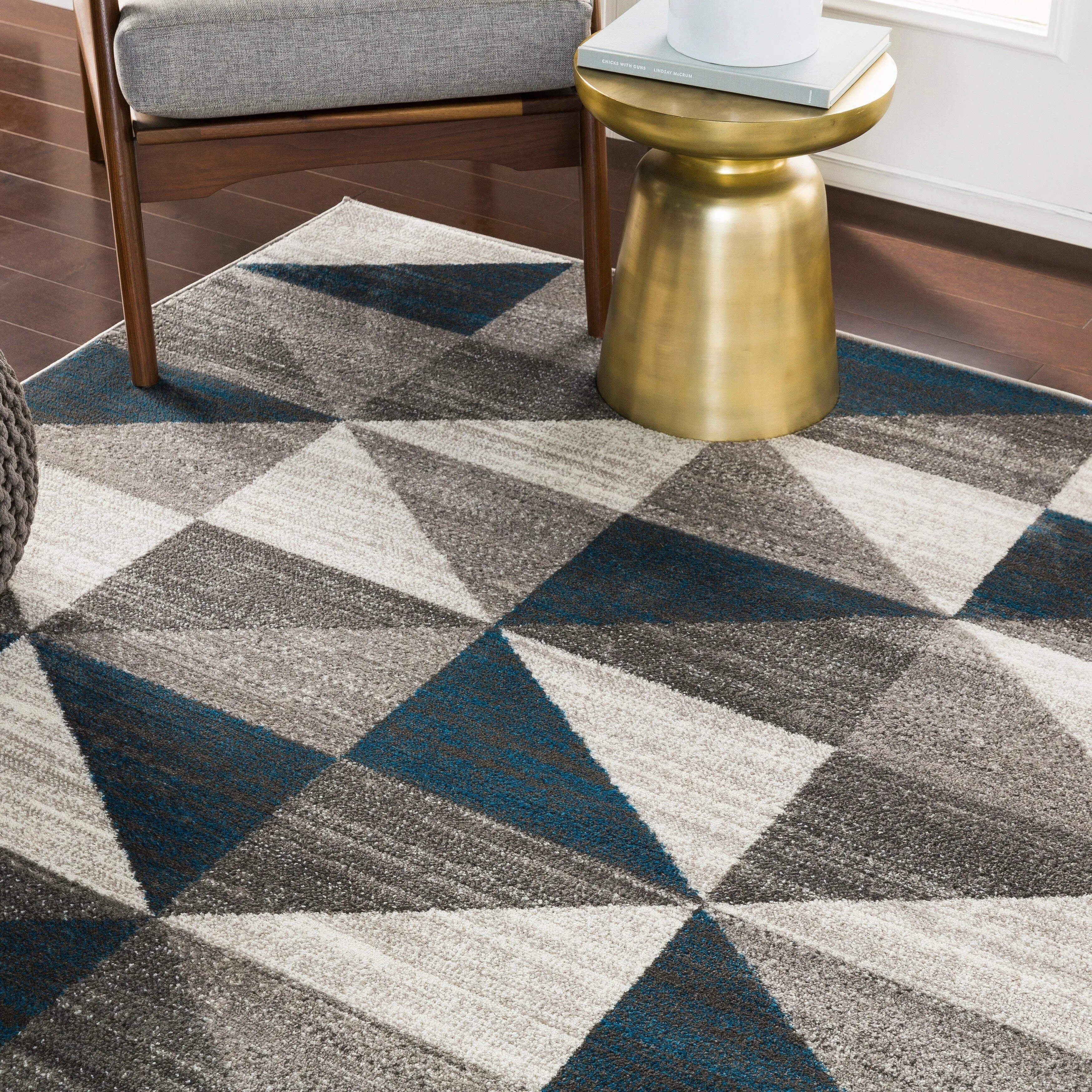 Livabliss Metz Blue & Gray Mid-Century Geometric Area Rug