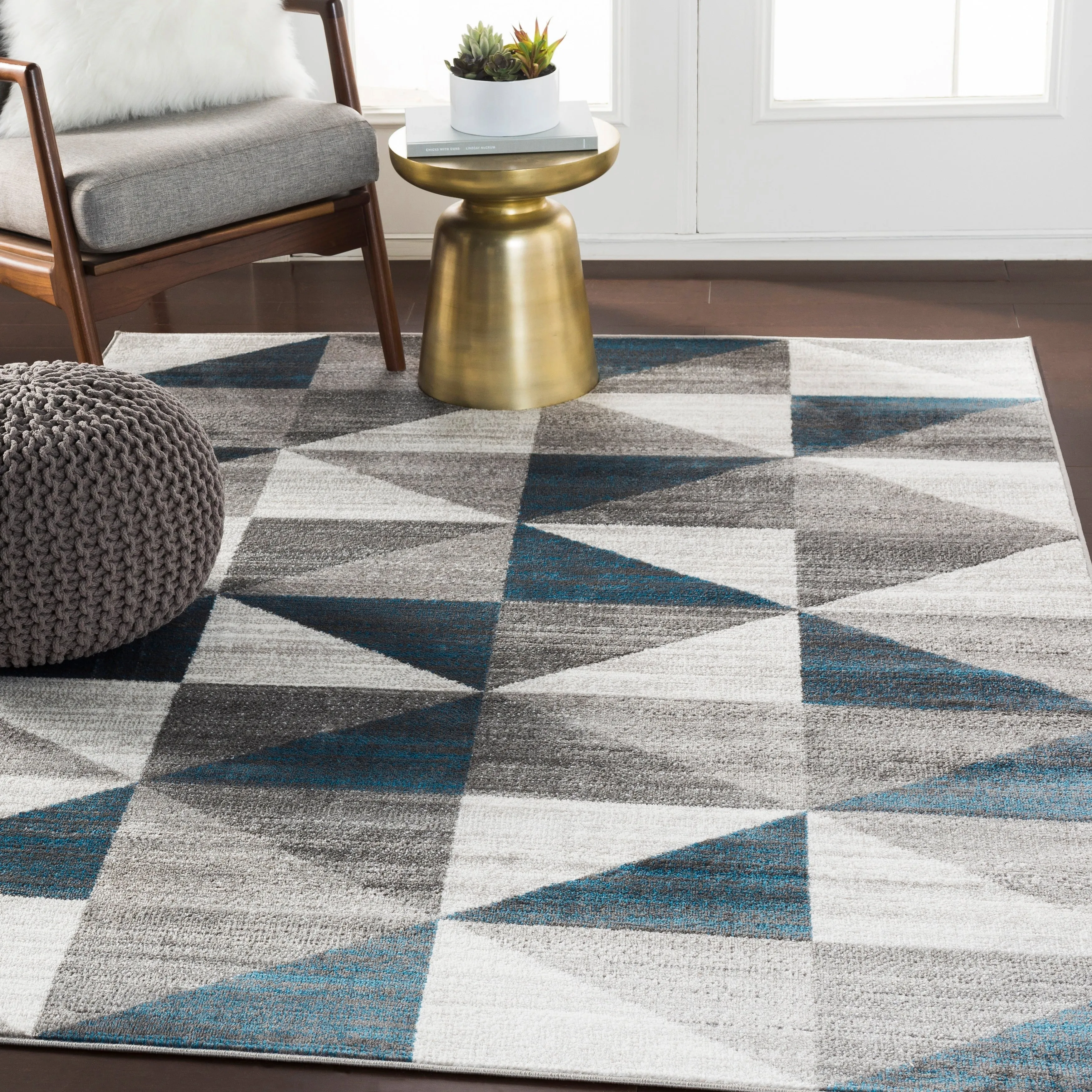 Livabliss Metz Blue & Gray Mid-Century Geometric Area Rug