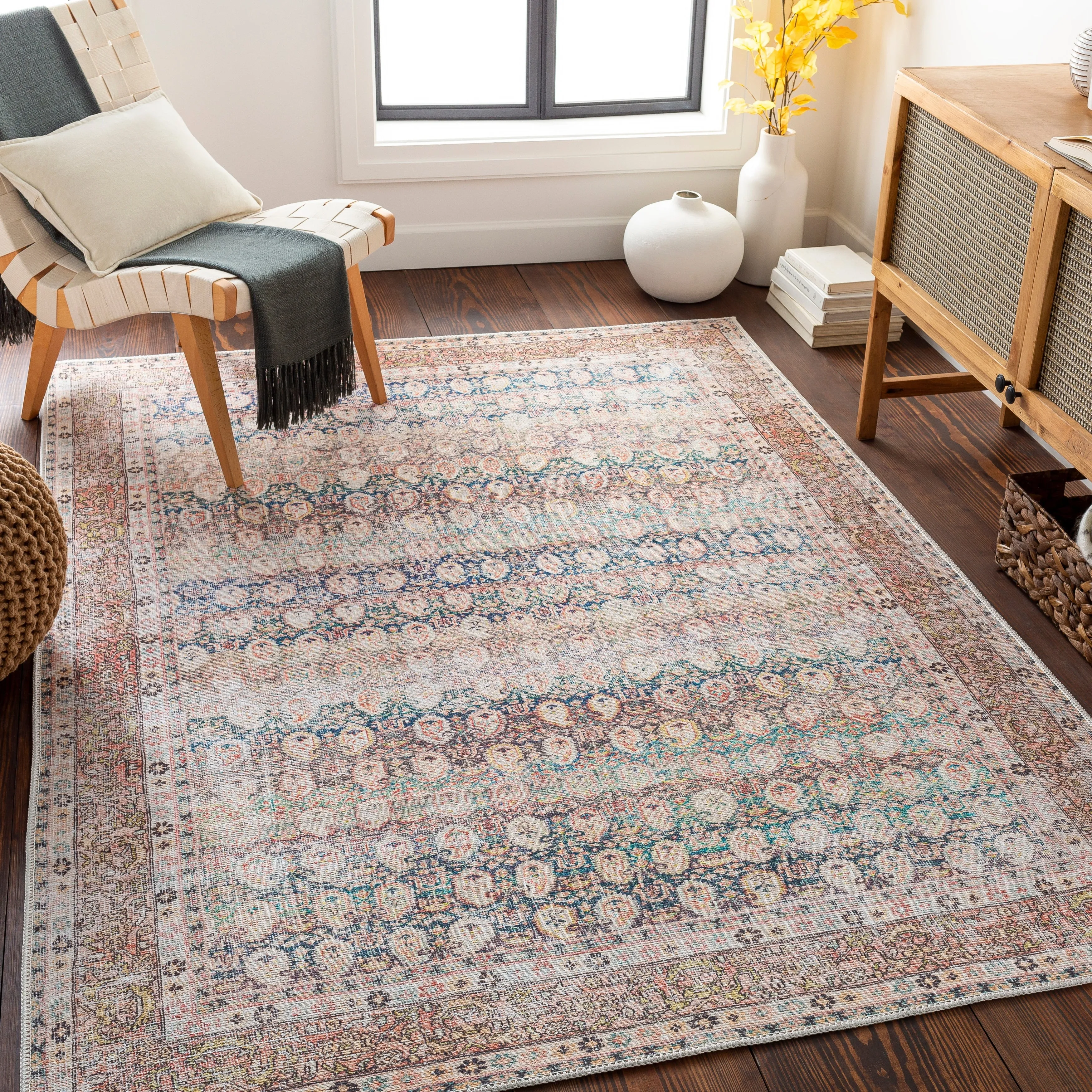 Livabliss Saffron Traditional Paisley Machine Washable Area Rug
