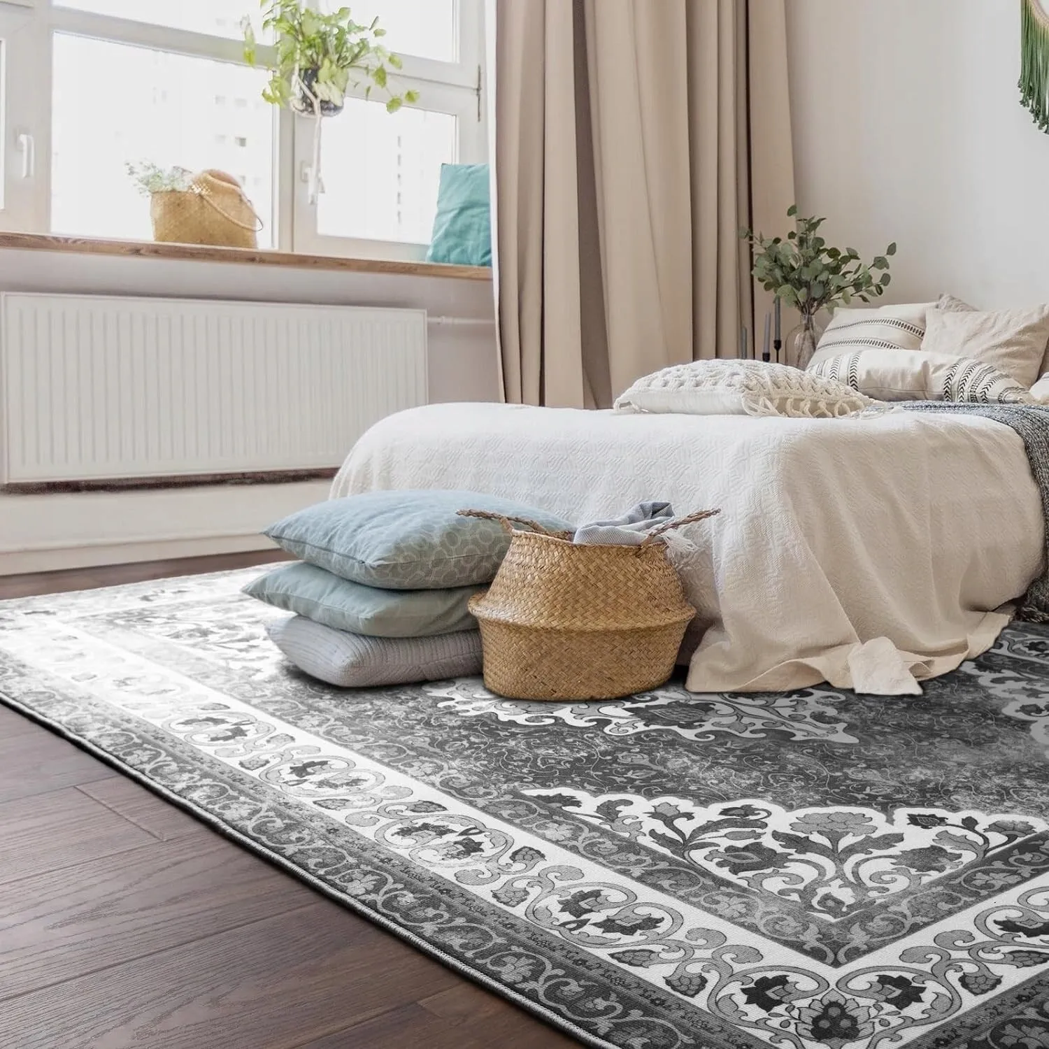 Living Room Area Rug Floral Dining Room Bedroom No-Pile Carpet