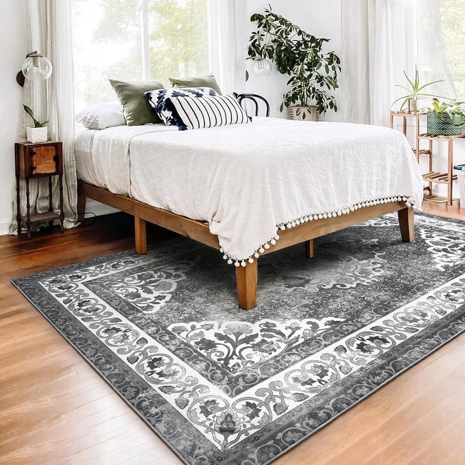 Living Room Area Rug Floral Dining Room Bedroom No-Pile Carpet