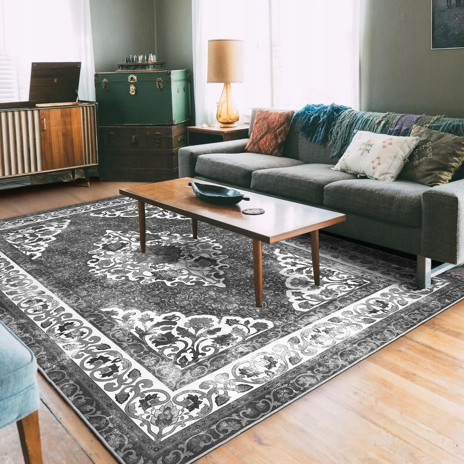 Living Room Area Rug Floral Dining Room Bedroom No-Pile Carpet