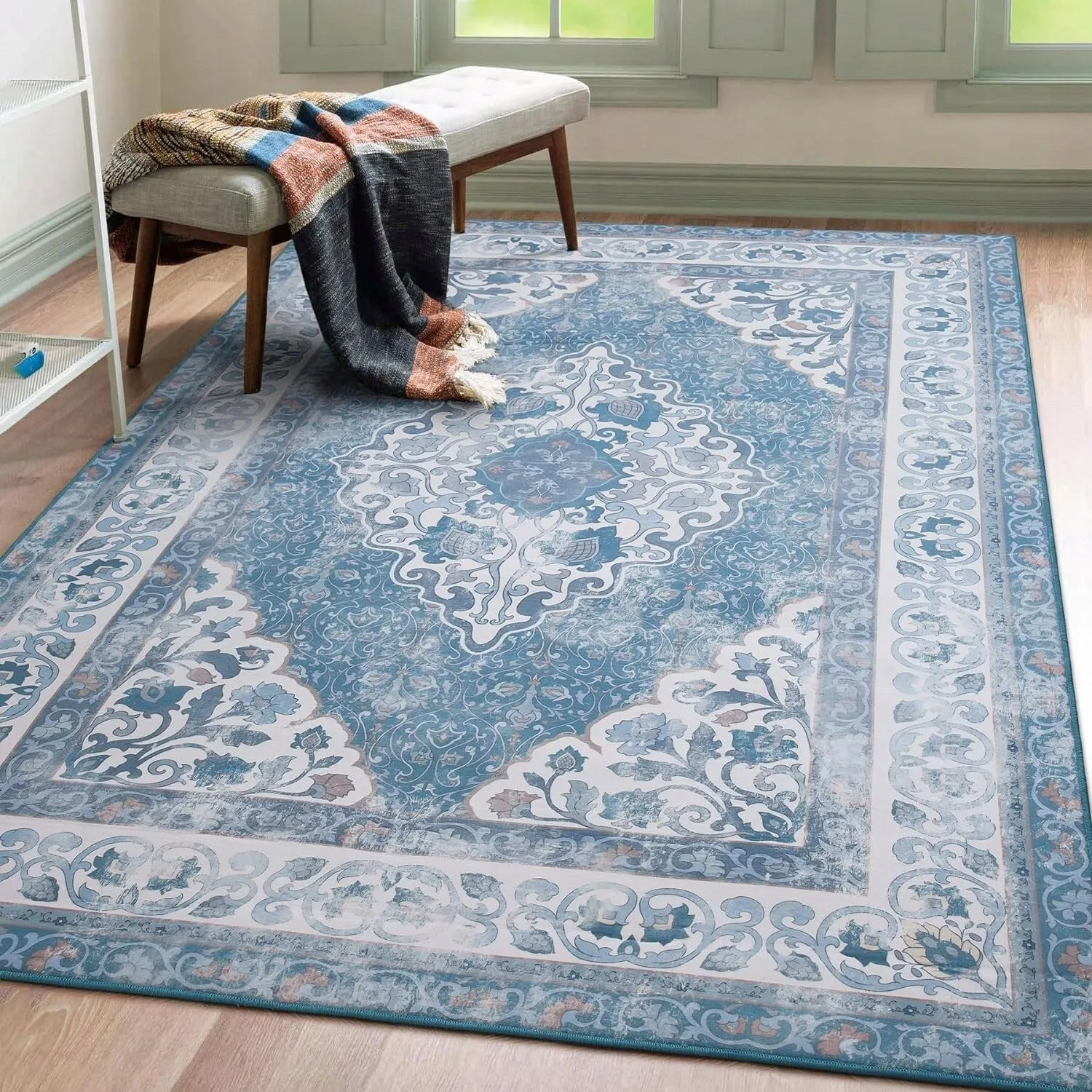 Living Room Area Rug Floral Dining Room Bedroom No-Pile Carpet