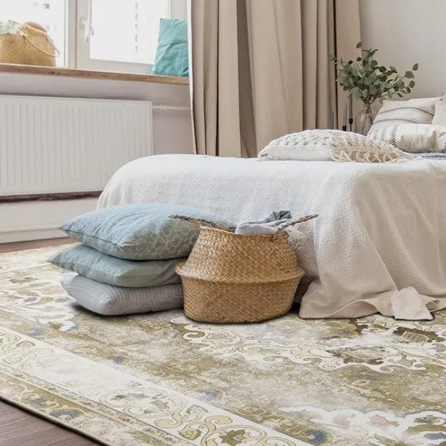 Living Room Area Rug Floral Dining Room Bedroom No-Pile Carpet